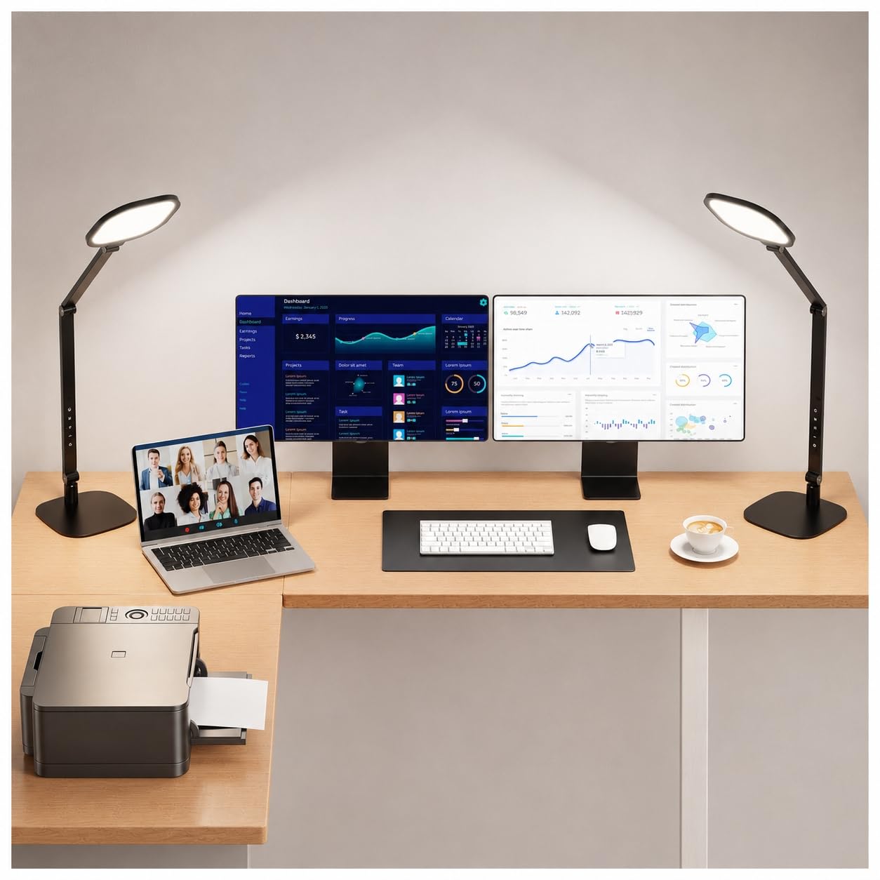 LED Desk Lamp for Home Office, Soft Edge-lit Design - Modern Style | Eye-Caring Diffused Light, Professional Computer Light for Reading, Crafts & Zoom, Dimmable with 30 Modes, Memory & Timer