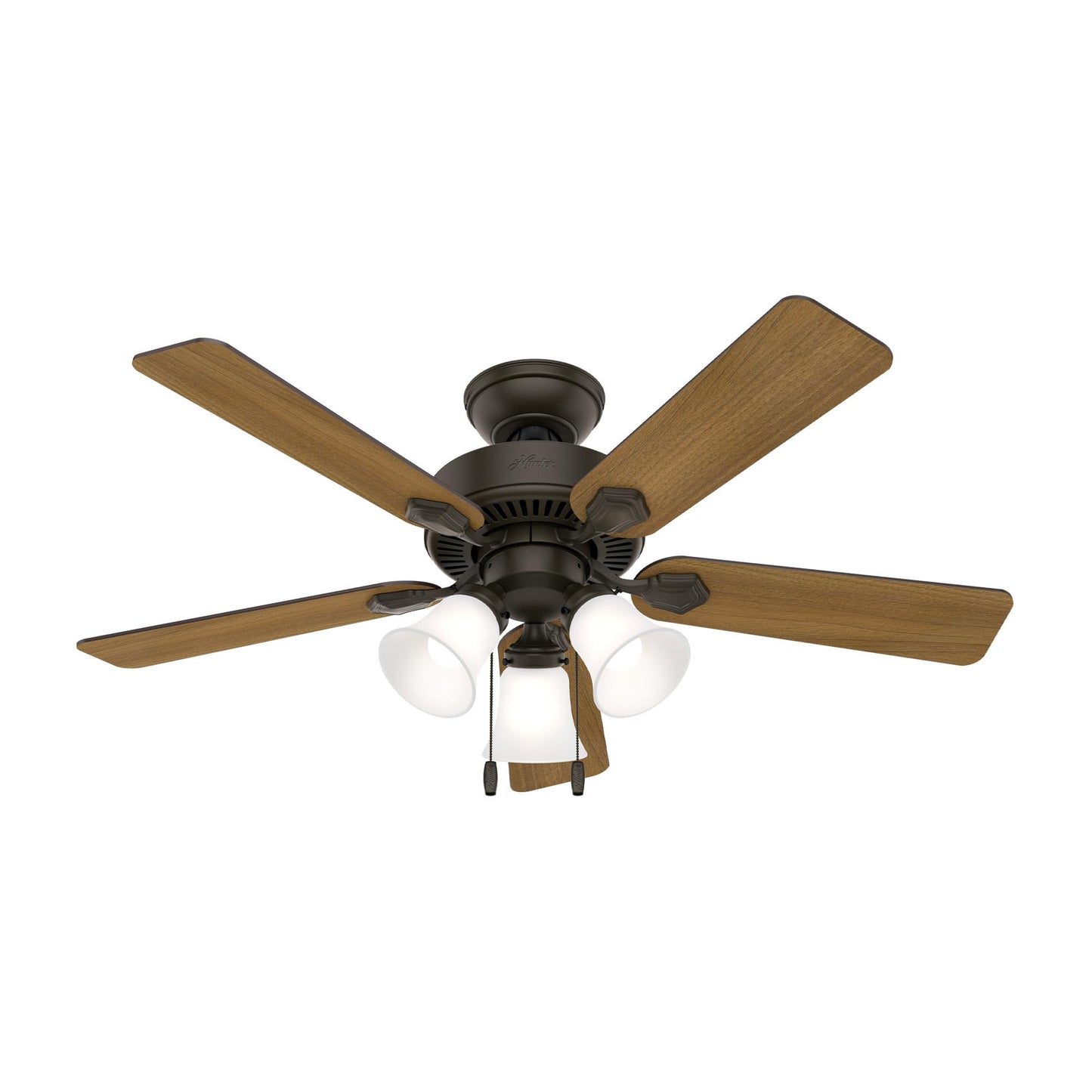 Hunter Swanson, Indoor, Ceiling Fan, with LED Lights, 52 inch, Fresh White | Standard Mount, Pull Chain, 5 Blades, For Bedroom, Living Room, Kitchen, 50895
