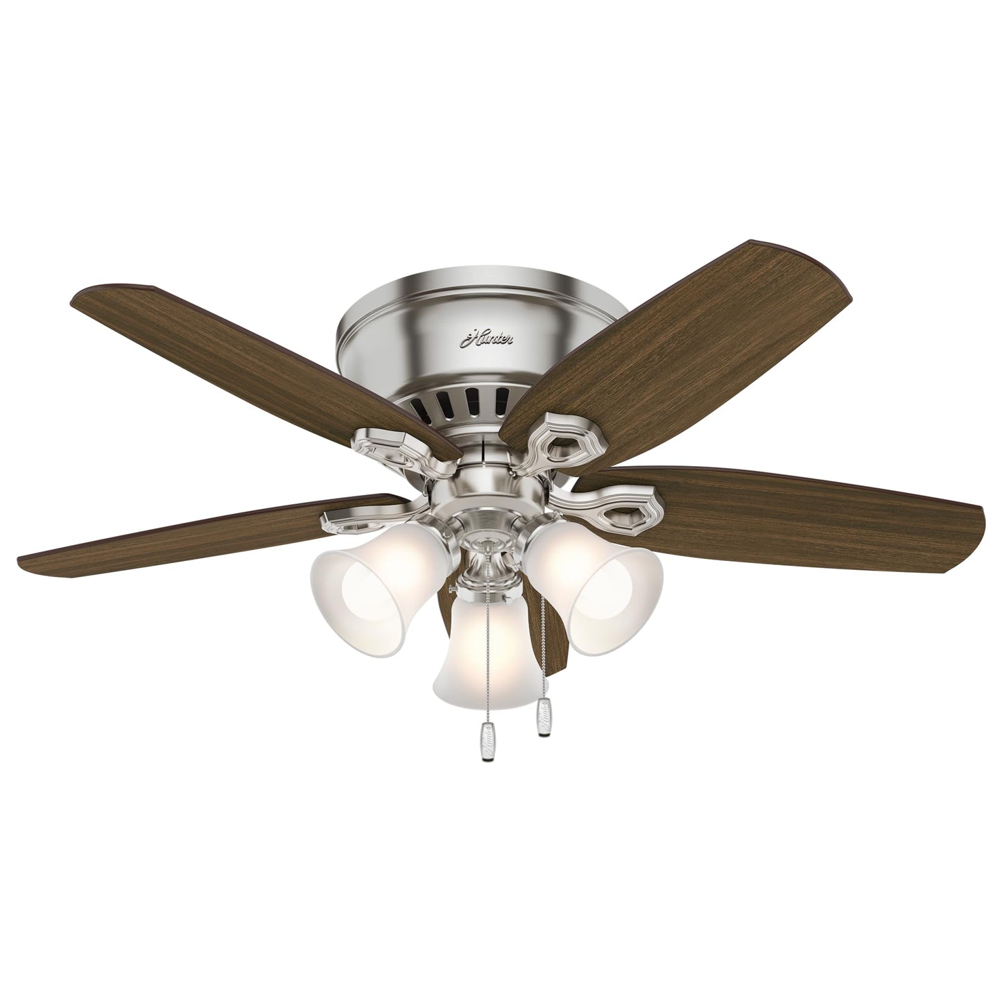 Hunter Builder, Indoor, Ceiling Fan, with LED Lights, 52 inch, New Bronze | Low Profile Flush Mount, Pull Chain, 5 Blades, For Bedroom, Living Room, Kitchen, 53327