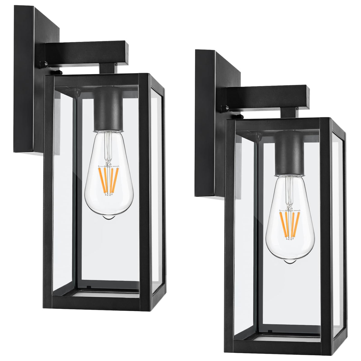 MAXvolador Outdoor Wall Light Fixtures, Exterior Waterproof Wall Lanterns | Black Porch Wall Lights, Anti-Rust, E26 Socket, Clear Glass Outside Wall Mount Sconces, Front Door Lighting for Patio, 2 Pack