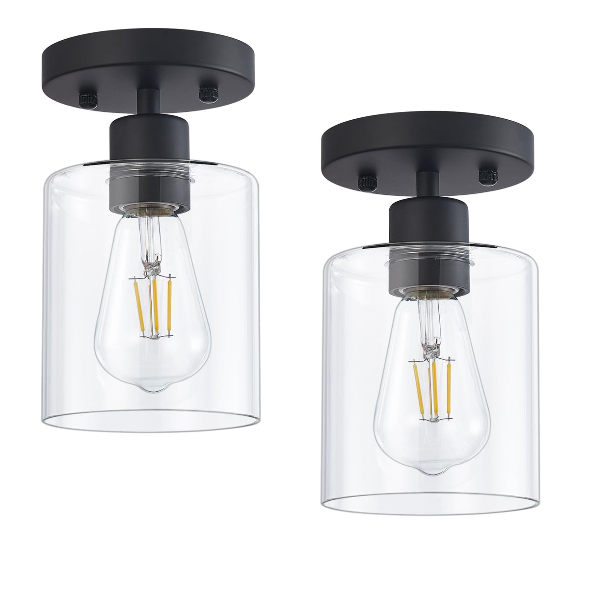 Semi Flush Mount Ceiling Light Kitchen Lighting Fixtures Ceiling Brushed Nickel Kitchen Cieling Light Fixtures with Clear Glass Shade for Dining Room Bedroom Living Room Hallway E26 Scoket