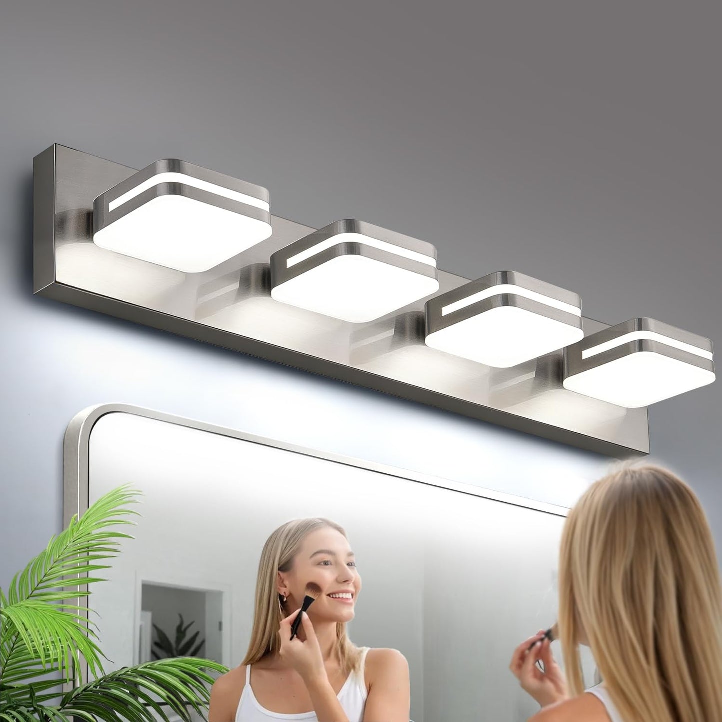 Torondo 360° Rotate LED Bathroom Vanity Light Fixtures, Acrylic Vanity Lights for Bathroom, Modern Wall Lighting Fixtures Over Mirror Living, Brushed Nickel, Natural White, 3-Light, 17-Inch