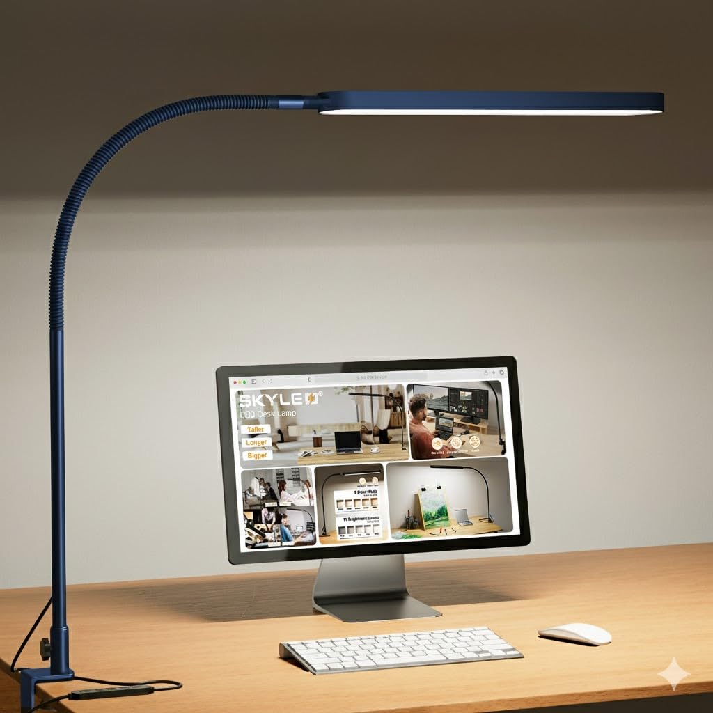 Desk Lamp for Home Office, Eye Comfortable LED Desk Light for Long Hours, Adjustable Swing Arm with Memory Function, Black