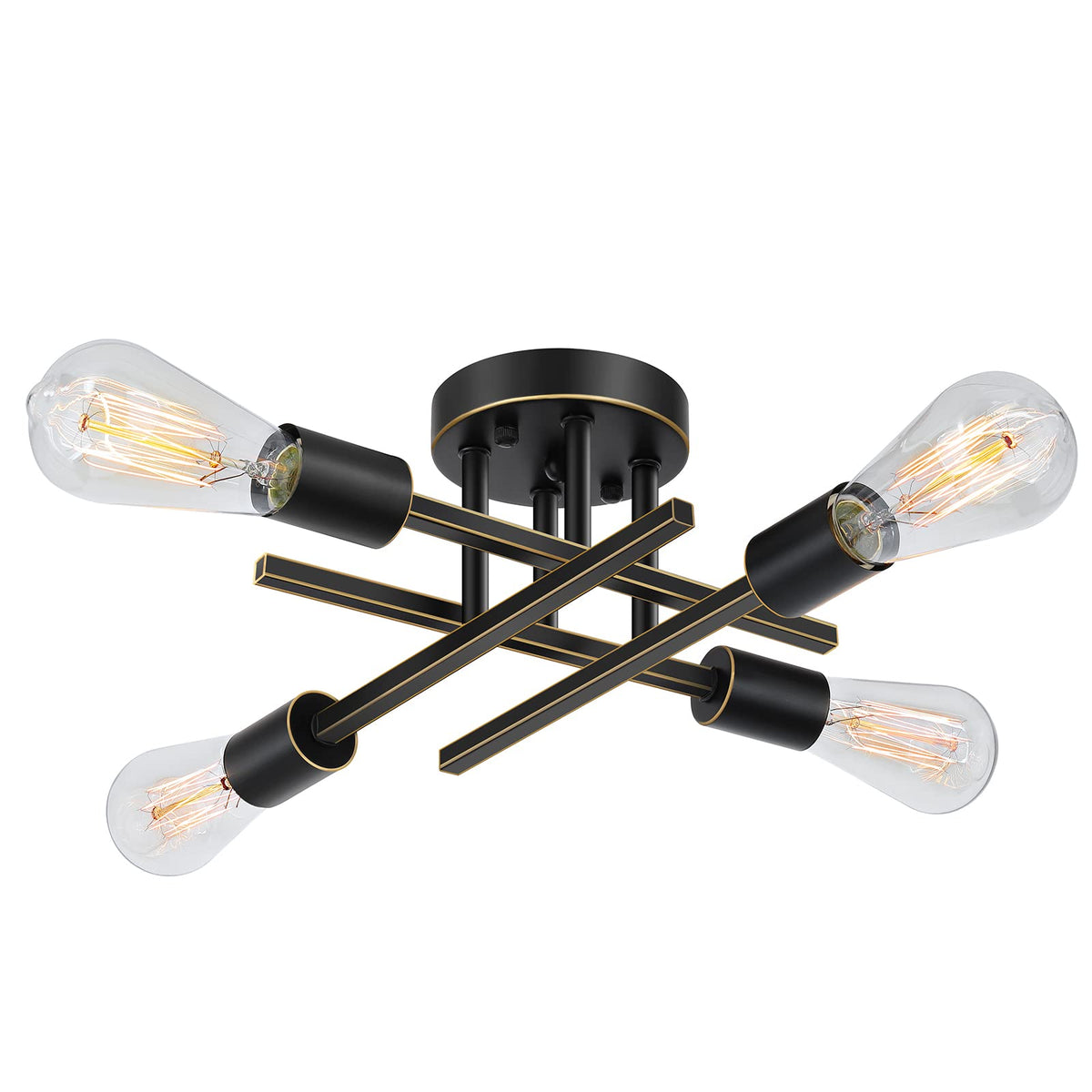 Industrial 4-Light Semi Flush Mount Ceiling Light Fixture, Modern Farmhouse Lights Matte Black, Rustic Sputnik Chandelier for Bedroom Foyer