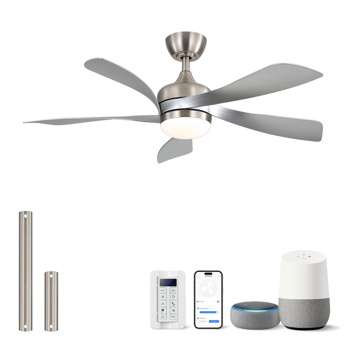 Sofucor 52 Inch Ceiling Fan with Light, 5 ABS Blades Brown | Remote Control Compatible, Reversible Quiet DC Motor, Timer, 6 Speeds, 3-CCT for Living Room Bedroom Patio Farmhouse