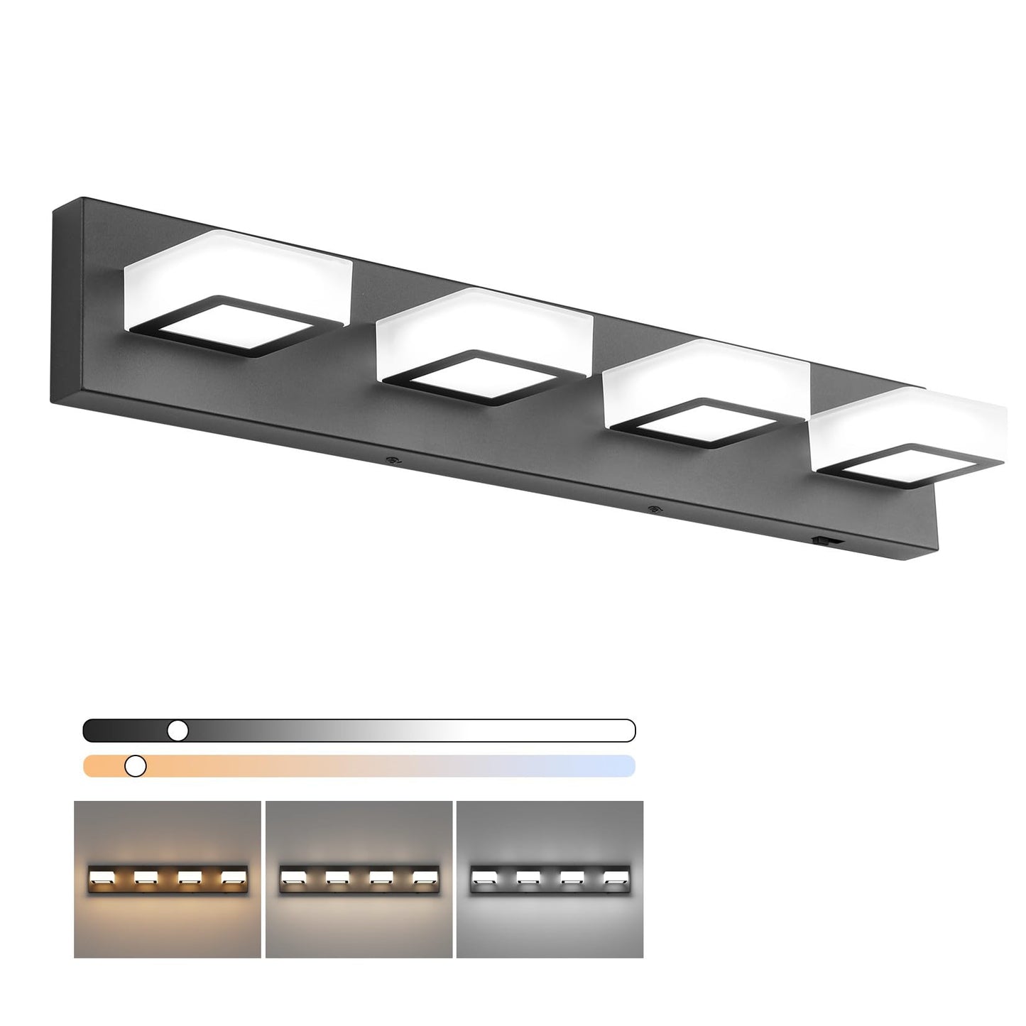 Ralbay LED Black 4 Lights Acrylic Lighting Fixtures Modern Matte Black Bathroom Vanity Lights
