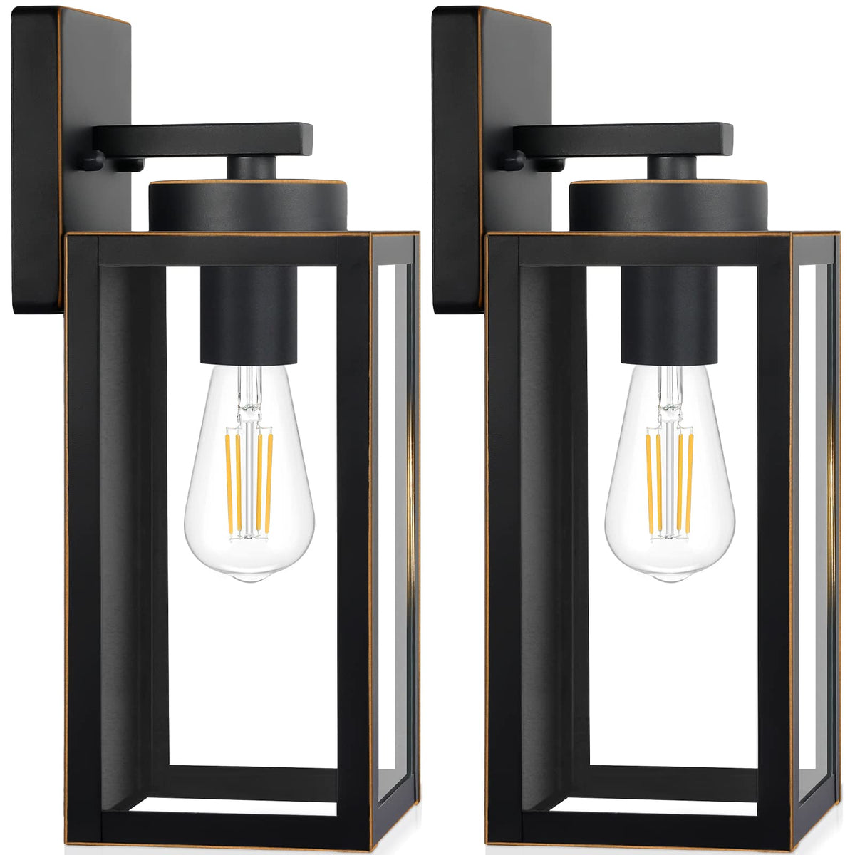 Outdoor Wall Light Fixtures, Modern Black Exterior Wall Lanterns | Waterproof Metal Construction, Rust-resistant, Quick & Easy Installation, Clear Glass Shades & Standard E26 Socket