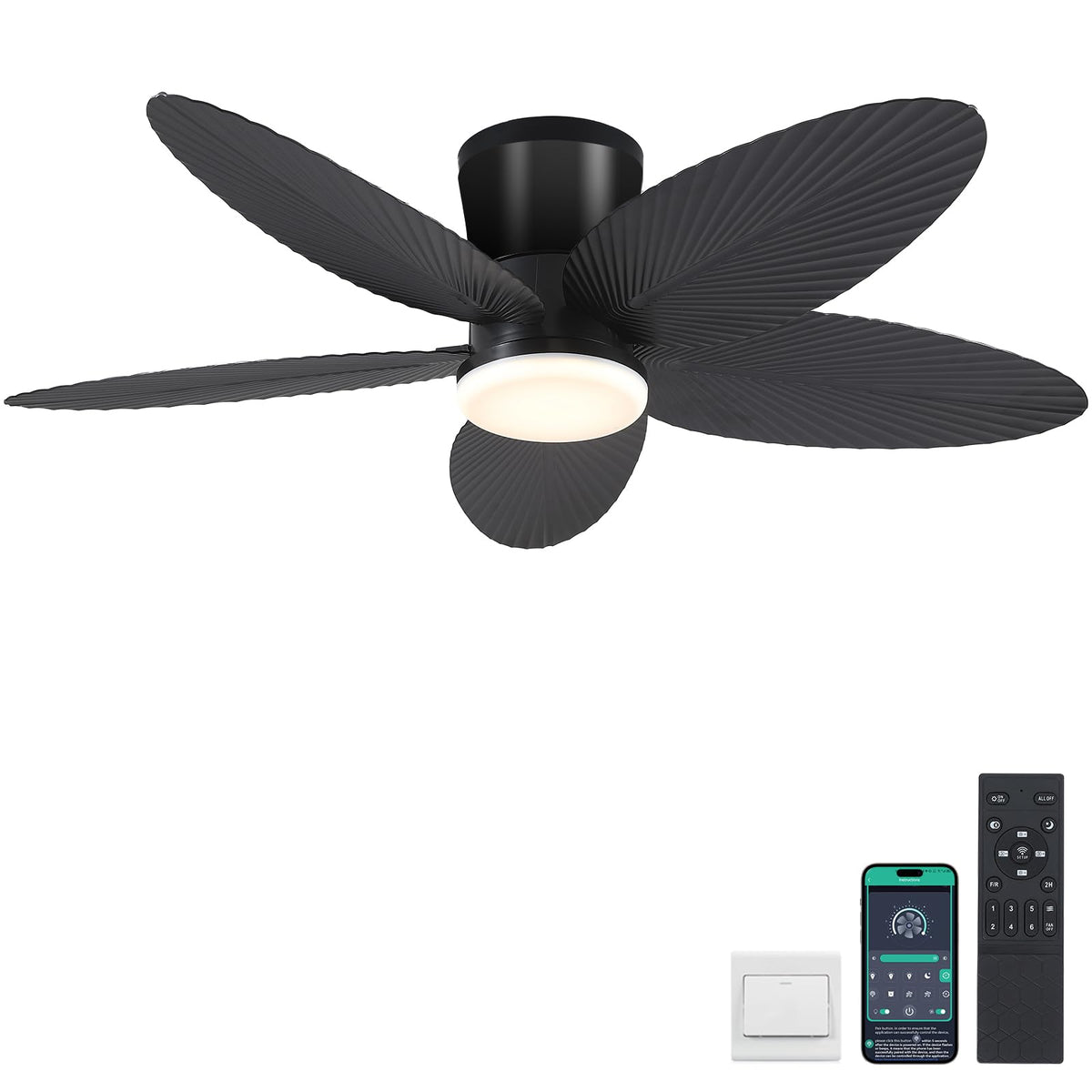 42" Ceiling Fans with Lights-Low Profile Ceiling Fan with Light and Remote Control,Flush Mount,DC Reversible,LED Dimmable Blakc Ceiling Fans for Bedroom,Indoor/Outdoor Patio Use