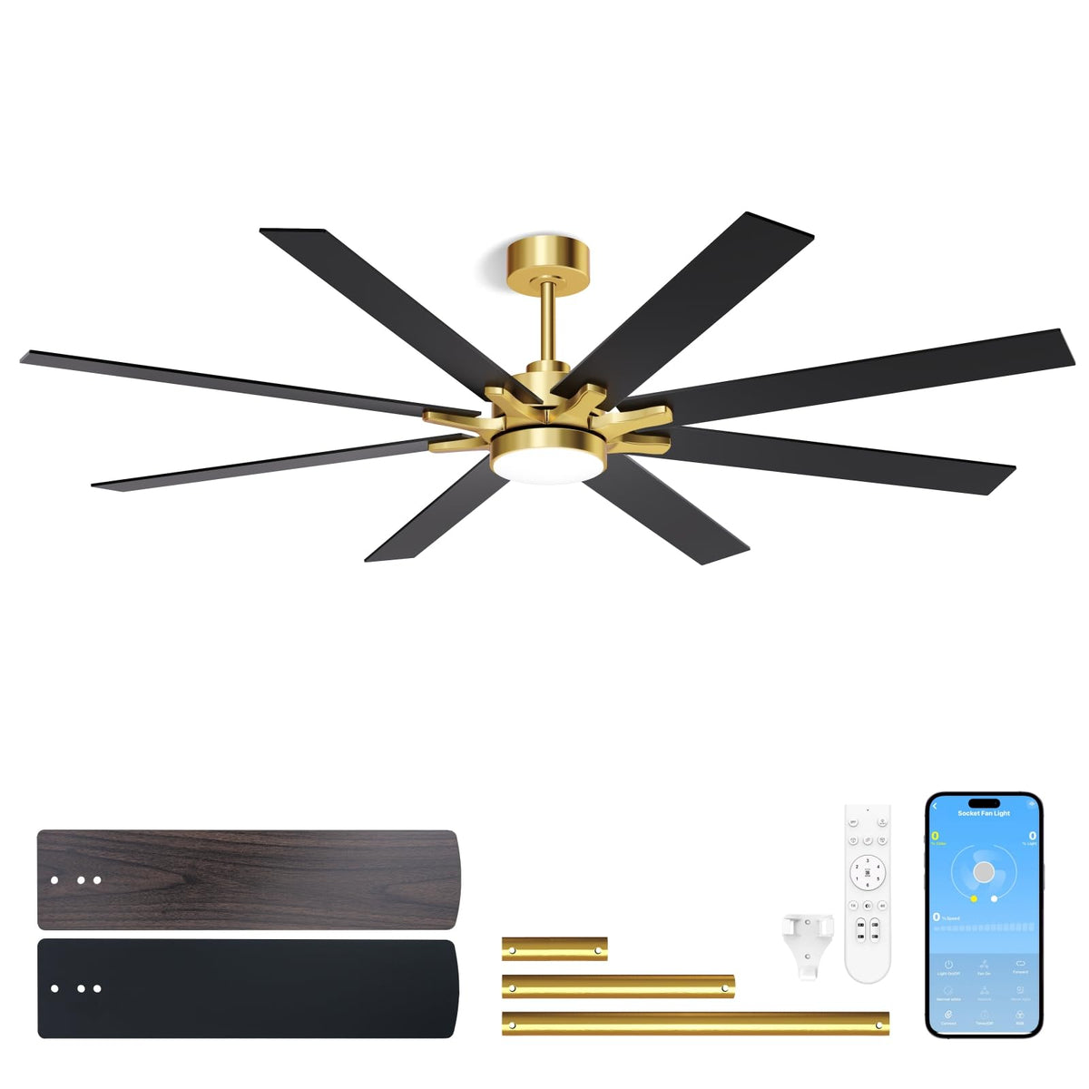LANMEL Metal Ceiling Fan with Lights and Remote, 42 Inch, Gold & Black | Modern Low Profile Flush Mount, Reversible, 3CCT Dimmable, Quiet, LED, For Bedroom, Living Room, Indoor/Outdoor Patio Use