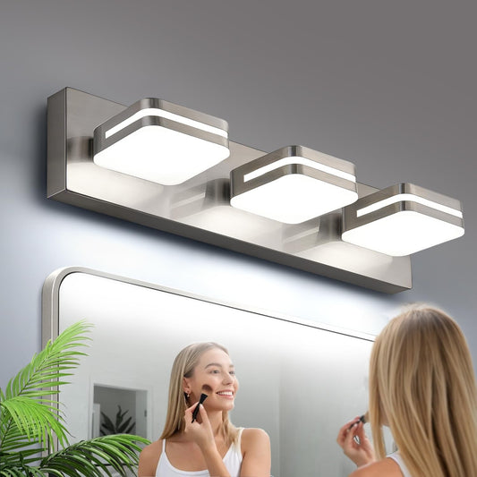 Torondo 360° Rotate LED Bathroom Vanity Light Fixtures, Acrylic Vanity Lights for Bathroom, Modern Wall Lighting Fixtures Over Mirror Living, Brushed Nickel, Natural White, 3-Light, 17-Inch