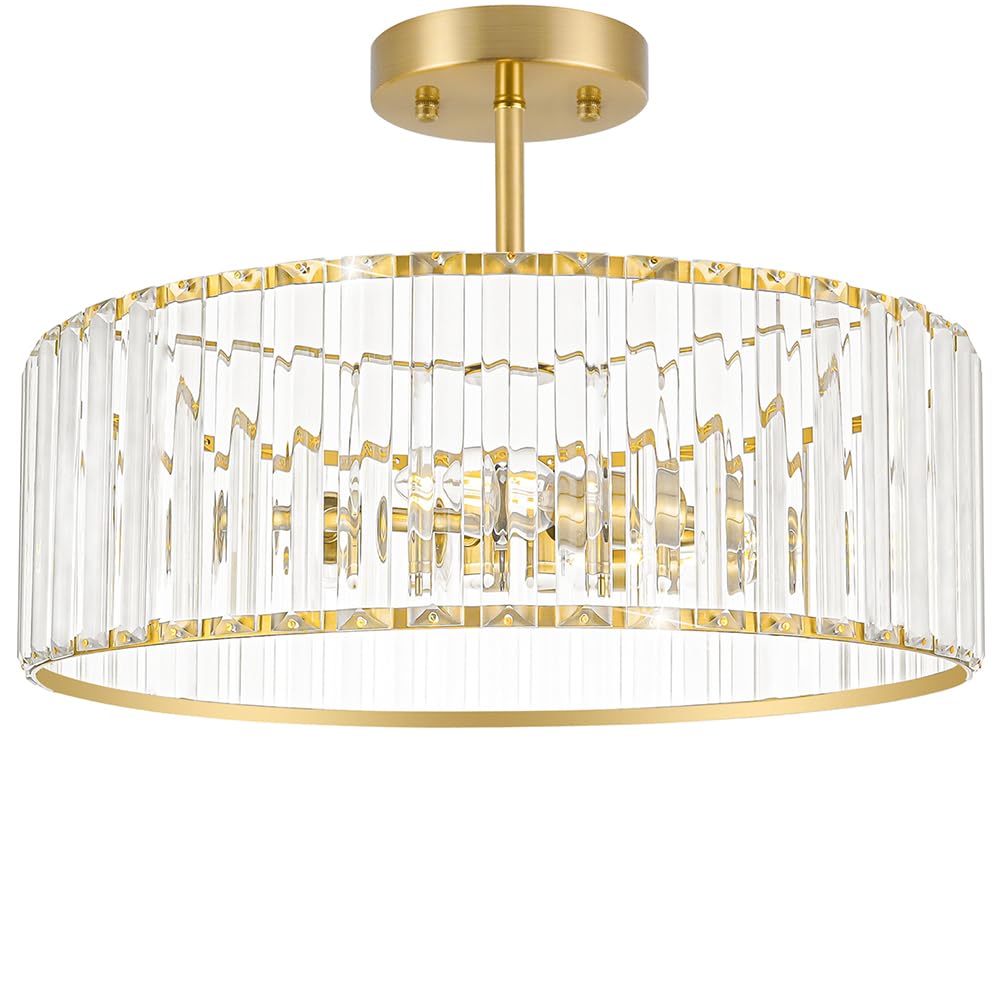 Crystal Ceiling Light Fixture, Modern Semi Flush Mount Ceiling Light, Gold Hallway Lighting Fixtures Chandelier for Kitchen, Close To Ceiling Light Fixtures for Entryway Bedroom, 1-Light, 11Inch