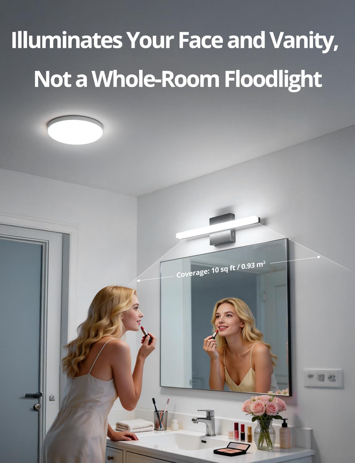 Black Bathroom Light Fixtures Over Mirror Lighting Gentle, 9W 16 Inch Modern LED Small Vanity Lamp Bar IP44 Slim Linear Bath Wall Sconces for Restroom Indoor Cool White 6000K