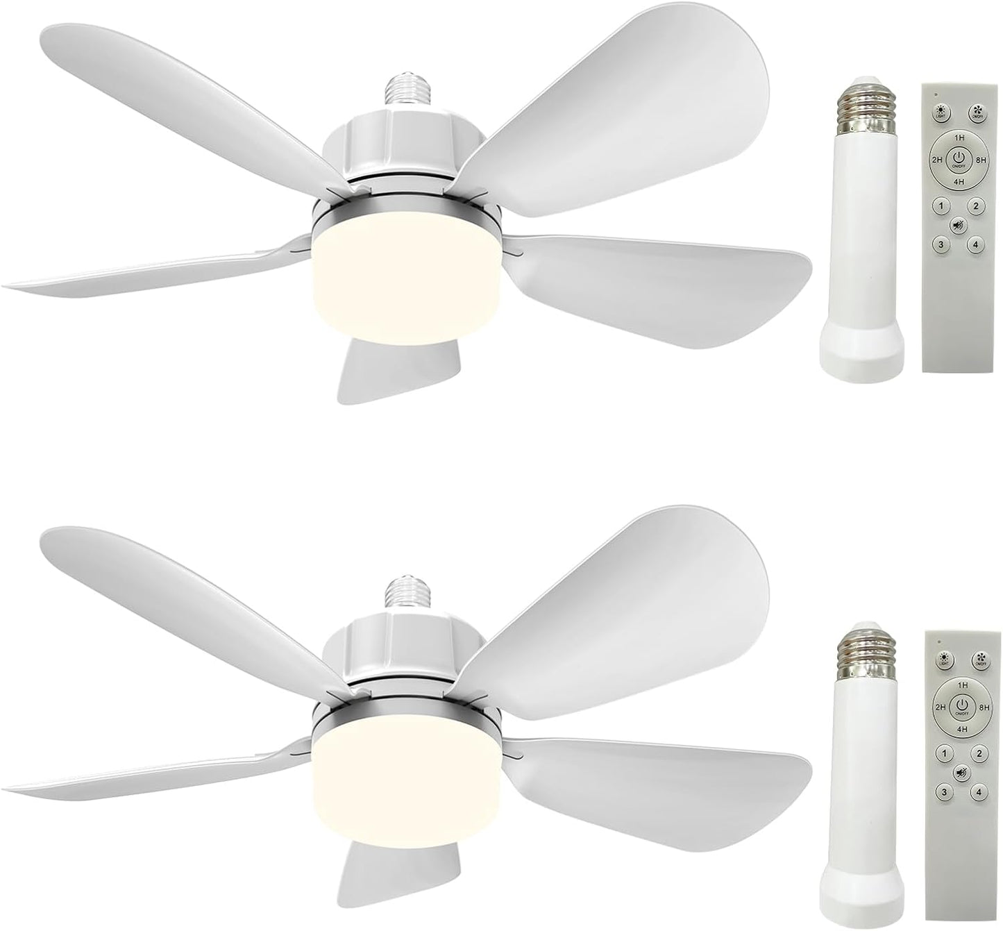 2Pack Socket Fan Light With Remote, Screw in Ceiling Fans with Dimmable Light, 3 Colors 3000K-6500K,Smart Ceiling Fan Light Kit Bulb for Bedroom Living Room Kitchen Garage Dinning Room
