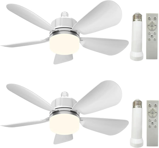 2Pack Socket Fan Light With Remote, Screw in Ceiling Fans with Dimmable Light, 3 Colors 3000K-6500K,Smart Ceiling Fan Light Kit Bulb for Bedroom Living Room Kitchen Garage Dinning Room