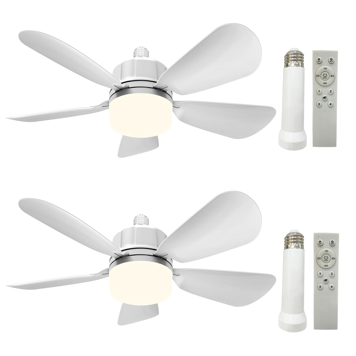 2Pack Socket Fan Light With Remote, Screw in Ceiling Fans with Dimmable Light, 3 Colors 3000K-6500K,Smart Ceiling Fan Light Kit Bulb for Bedroom Living Room Kitchen Garage Dinning Room