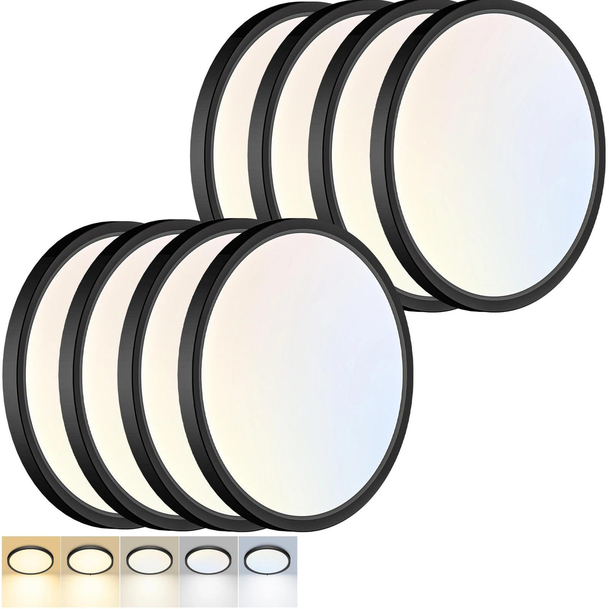 2Pack 12Inch LED Flush Mount Ceiling Light 5 Color Temperatures | 3000K/3500K/4000K/5000K/6500K 24W Black LED Ceiling Light Fixture for Bathroom Closet Kitchen Bedroom Hallway Porch Pantry
