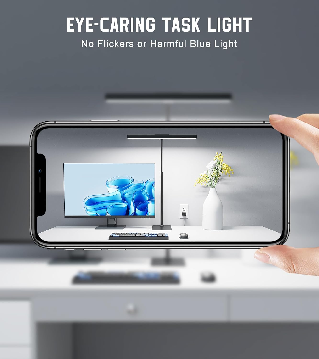 LED Desk Lamp for Home Office with Base, Eye-Caring Desk Light 12W, Black | Tall Lamp for Computer Monitor Task Reading, Adjustable Gooseneck, 5 Dimmable Brightness & Color, USB Touch Control, Timer