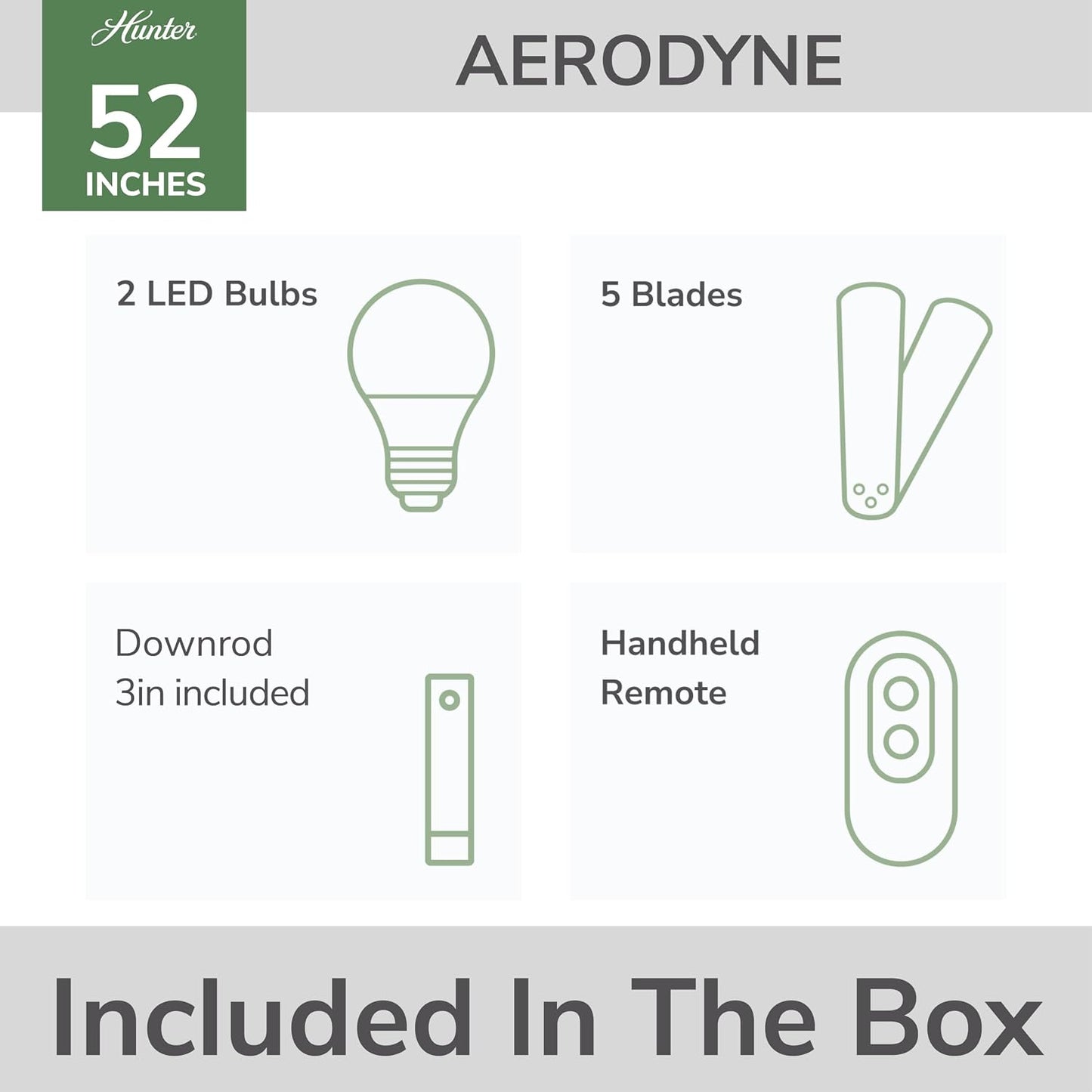Hunter Aerodyne, Indoor, Ceiling Fan, Smart, Modern, 52 inch, Matte Silver | with LED Light and Remote Control, Standard Mount, 5 Blades, For Bedroom, Living Room, Kitchen, 51315