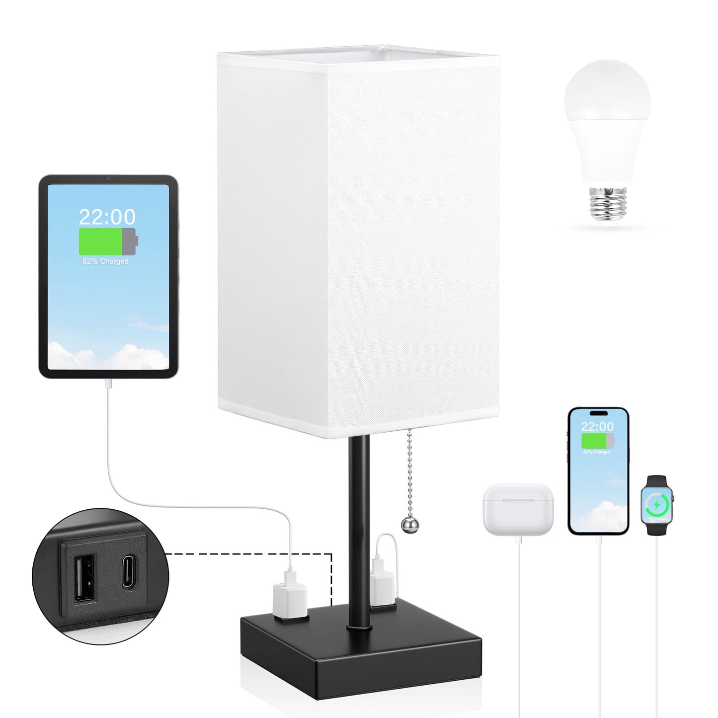aooshine Small Bedside Table Lamp for Bedroom - Square Cream Fabric Shade | Inline Rocker Switch, Corded Electric, Bulb Not Included, 12.8" Mini Table Lamp for Nightstand, Desk, Dorm, Office