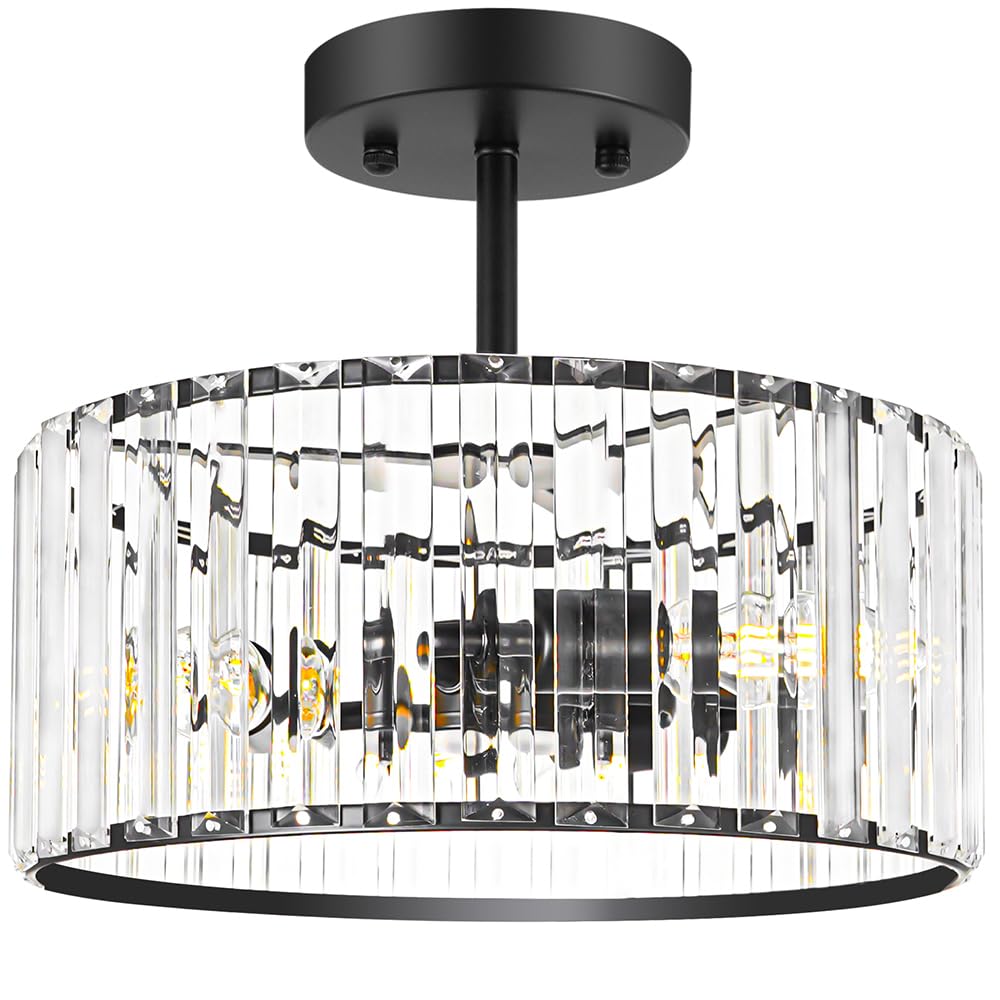 Crystal Ceiling Light Fixture, Modern Semi Flush Mount Ceiling Light, Gold Hallway Lighting Fixtures Chandelier for Kitchen, Close To Ceiling Light Fixtures for Entryway Bedroom, 1-Light, 11Inch