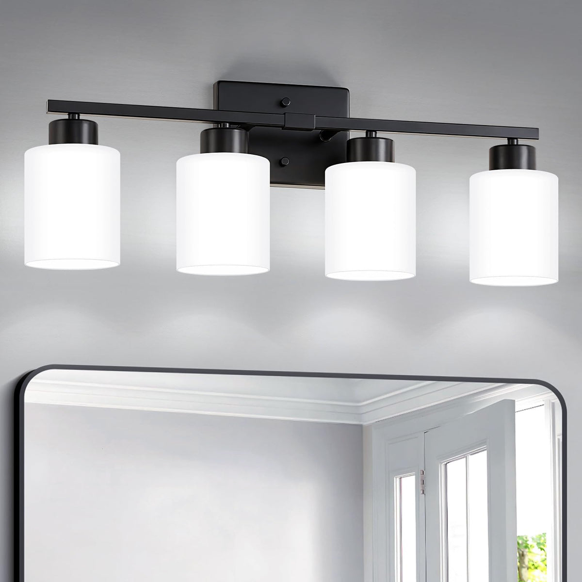 FonmYim Brushed Nickel Bathroom Light Fixtures Vanity Lights Over Mirror | Modern 3-Light lighting fixtures for bathroom with Milky White Frosted Glass Shades, E26 Socket (Bulbs Not Included)