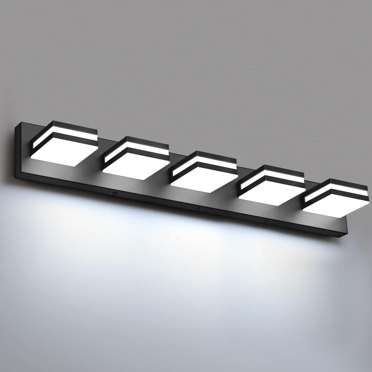 IZORRO LED Modern Bathroom Lights Fixtures(4-Light,Dimmable,360°Rotate),Matte Black Acrylic Wall Lighting,Vanity Lights for Bathroom Over Mirror - 6000k 24In （No Assembly Required）