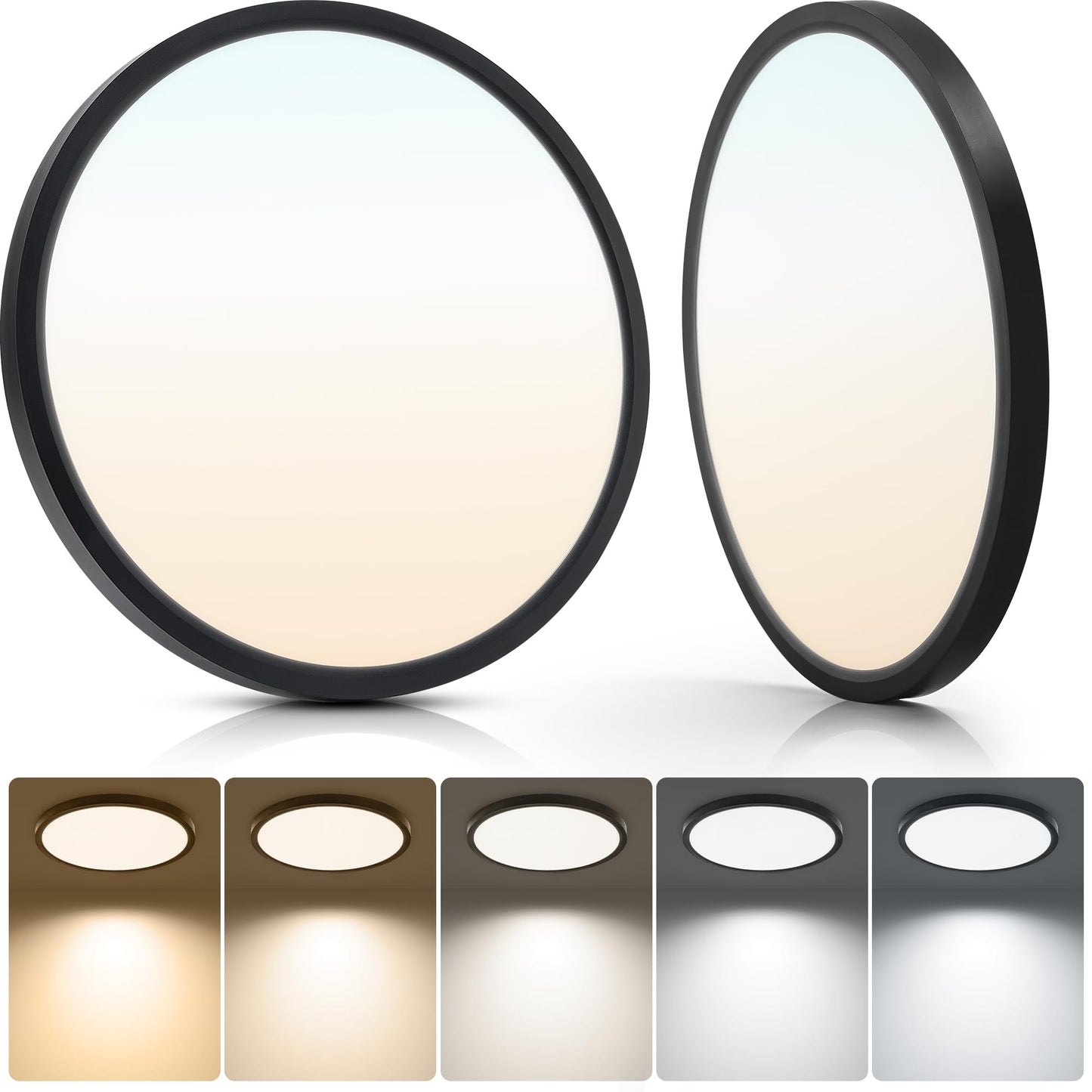 6-Pack 12in Ultra Thin LED Flush Mount Ceiling Light,Dimmable,5CCT | 2700K-6500K, 24W 2640LM, Anti-Glare,Edge-lit, Hardwired Light Fixture for Bedroom Kitchen Hallway Laundry Porch, Black