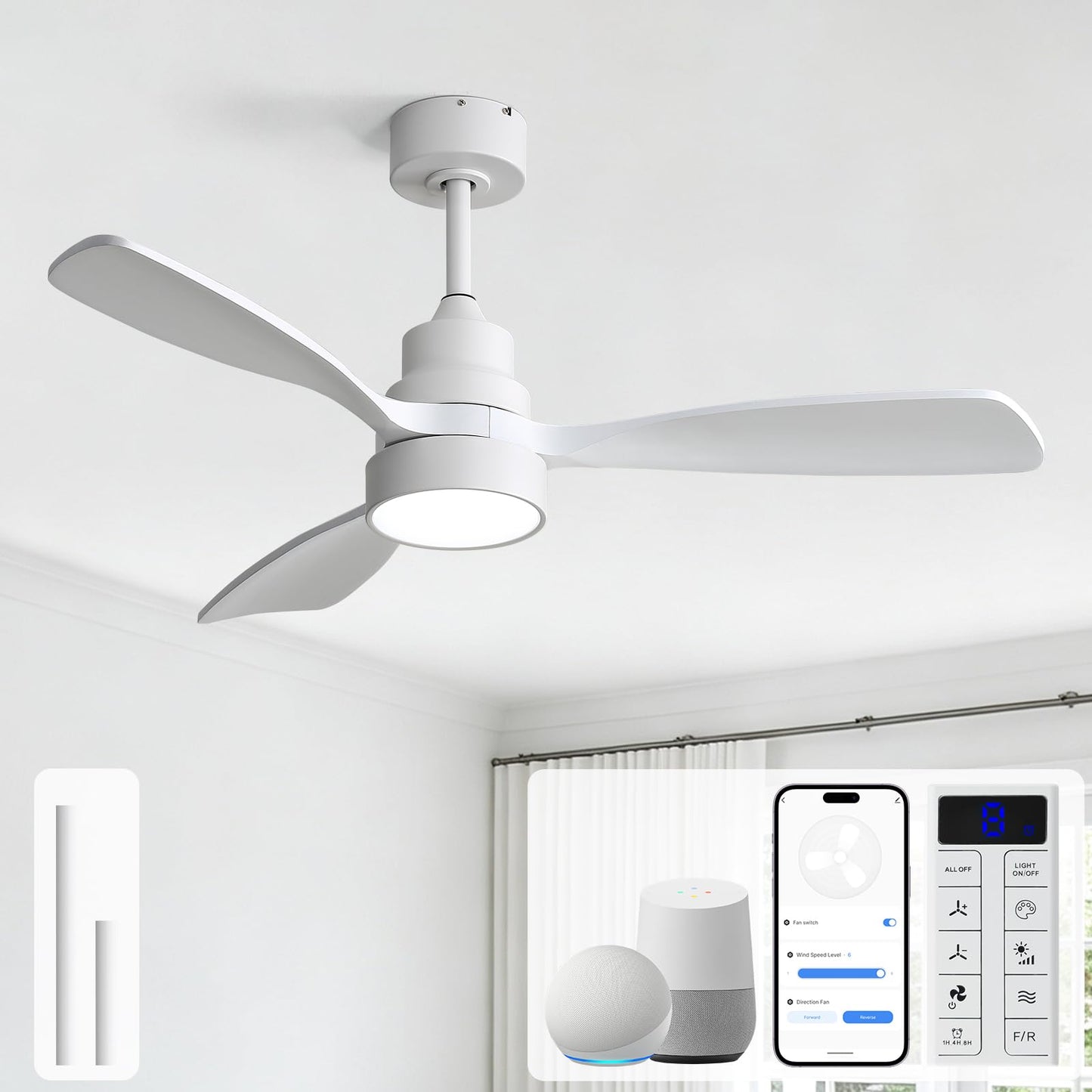 Sofucor 52 Inch Wood Ceiling Fans with Lights and Remote, Indoor/Outdoor | Modern, 3 Blade, Quiet Reversible DC Motor, 3CCT Dimmable, 6 Speeds, Timer, Bedroom/Living Room/Patio/Kitchen, Natural Wood