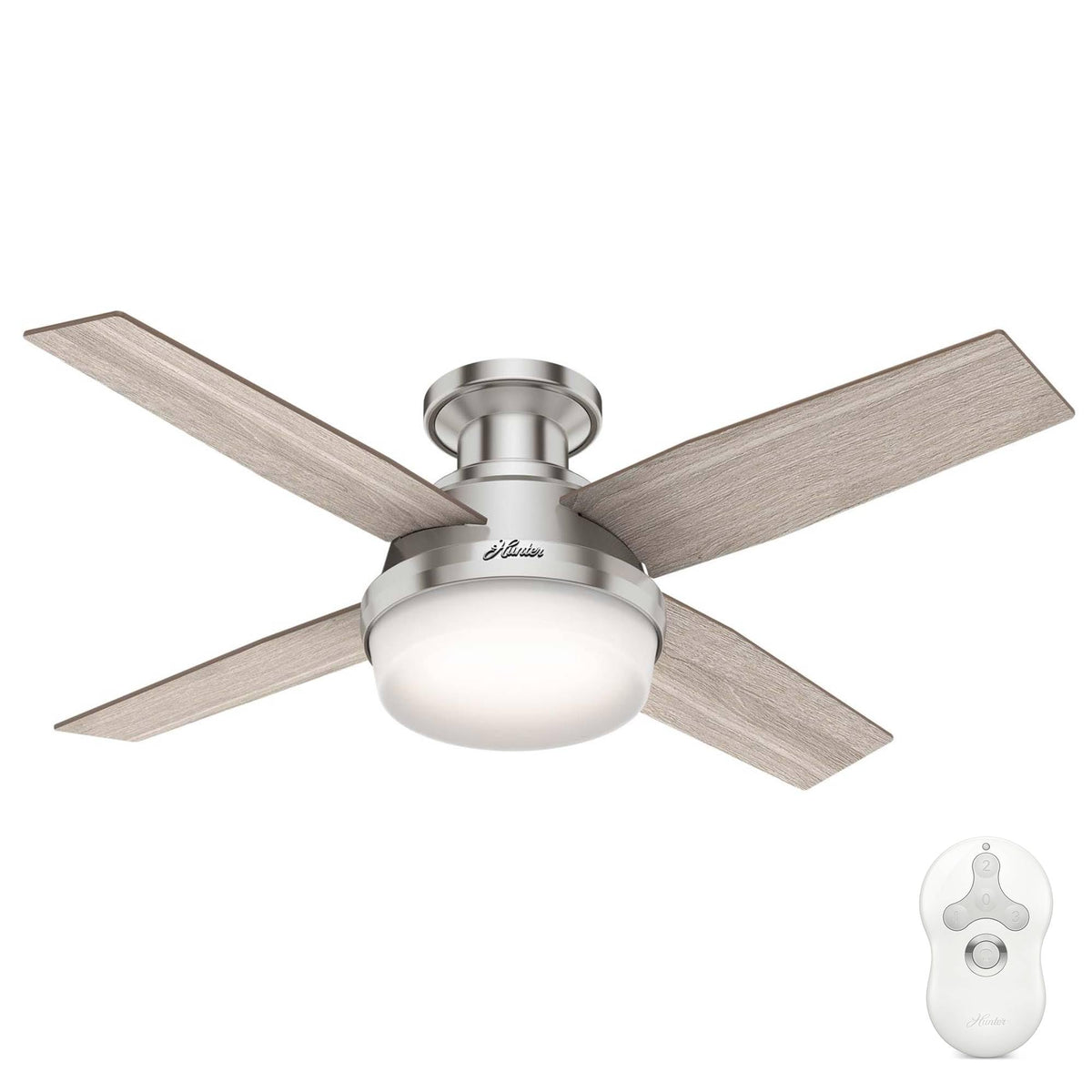 Hunter 44 inch Indoor Ceiling Fan with LED Light and Remote Control - White Modern Ceiling Fan, Low Profile Mount, 4 Blades, For Bedroom, Living Room, or Kitchen, Quiet - Dempsey 59244, Fresh White | with LED Light and Remote Control, Low Profile Mount, 4