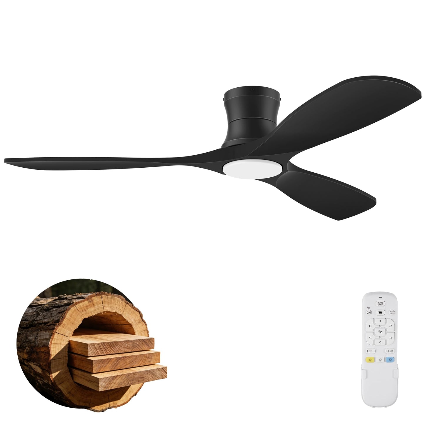 52" Wood Low Profile Ceiling Fans with Lights Remote,Flush Mount,Smart | Alexa/App Control,Easy Install,Quiet,Light Wood White,Hugger LED Ceiling Fan for Modern Outdoor Indoor Patio Bedroom,High CFM