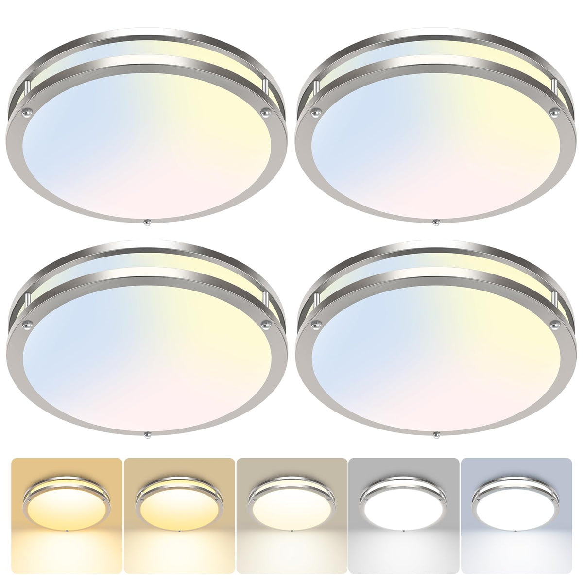 hepside 13inch Flush Mount Ceiling Light Fixture 2 Pack, Dimmable & 5 Color Temperatures Ceiling Light Black, 24W 3000K 3500K 4000K 5000K 6500K Adjustable Ceiling Lamps for Bathroom Bedroom Hallway