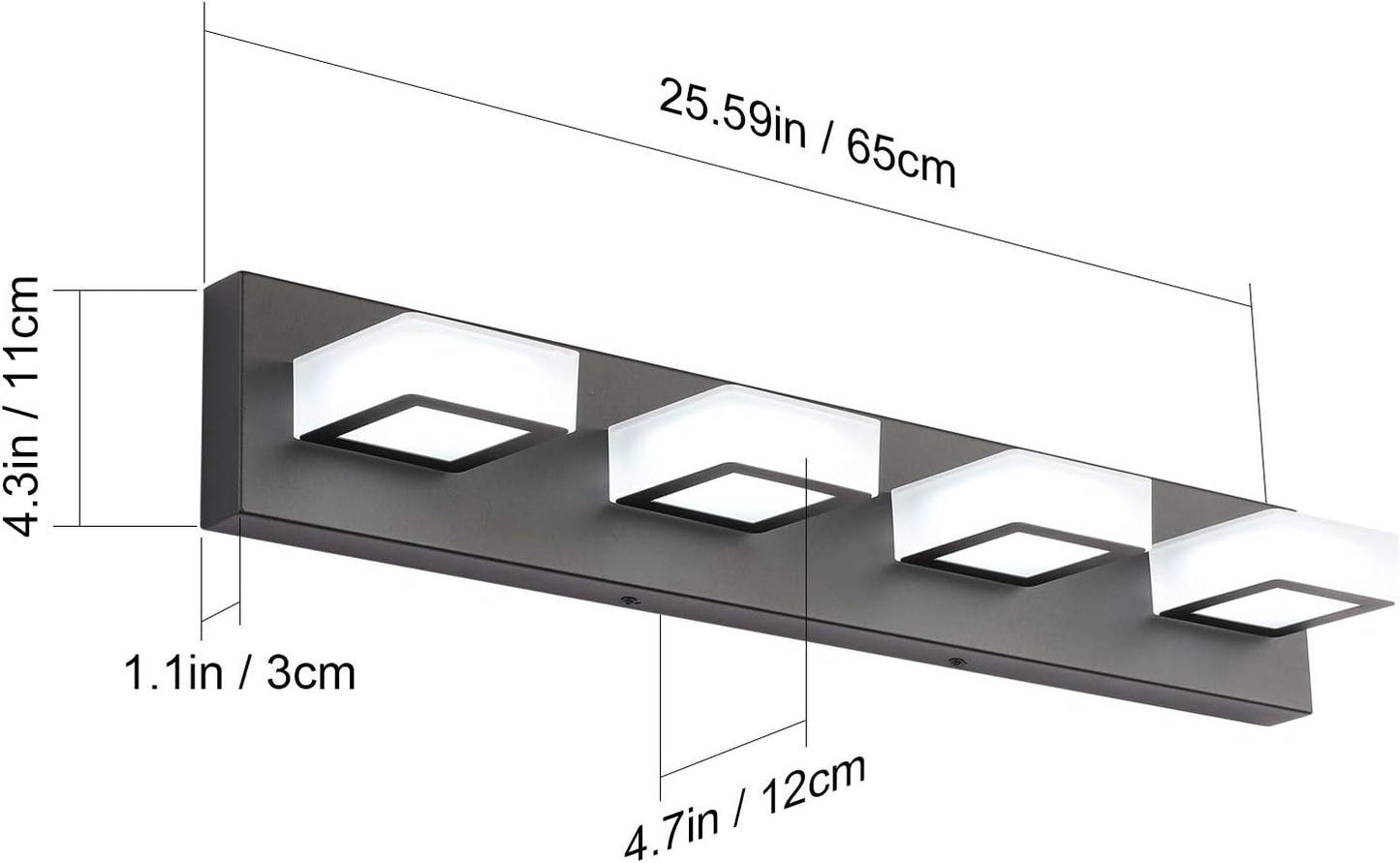 Ralbay LED Black 4 Lights Acrylic Lighting Fixtures Modern Matte Black Bathroom Vanity Lights