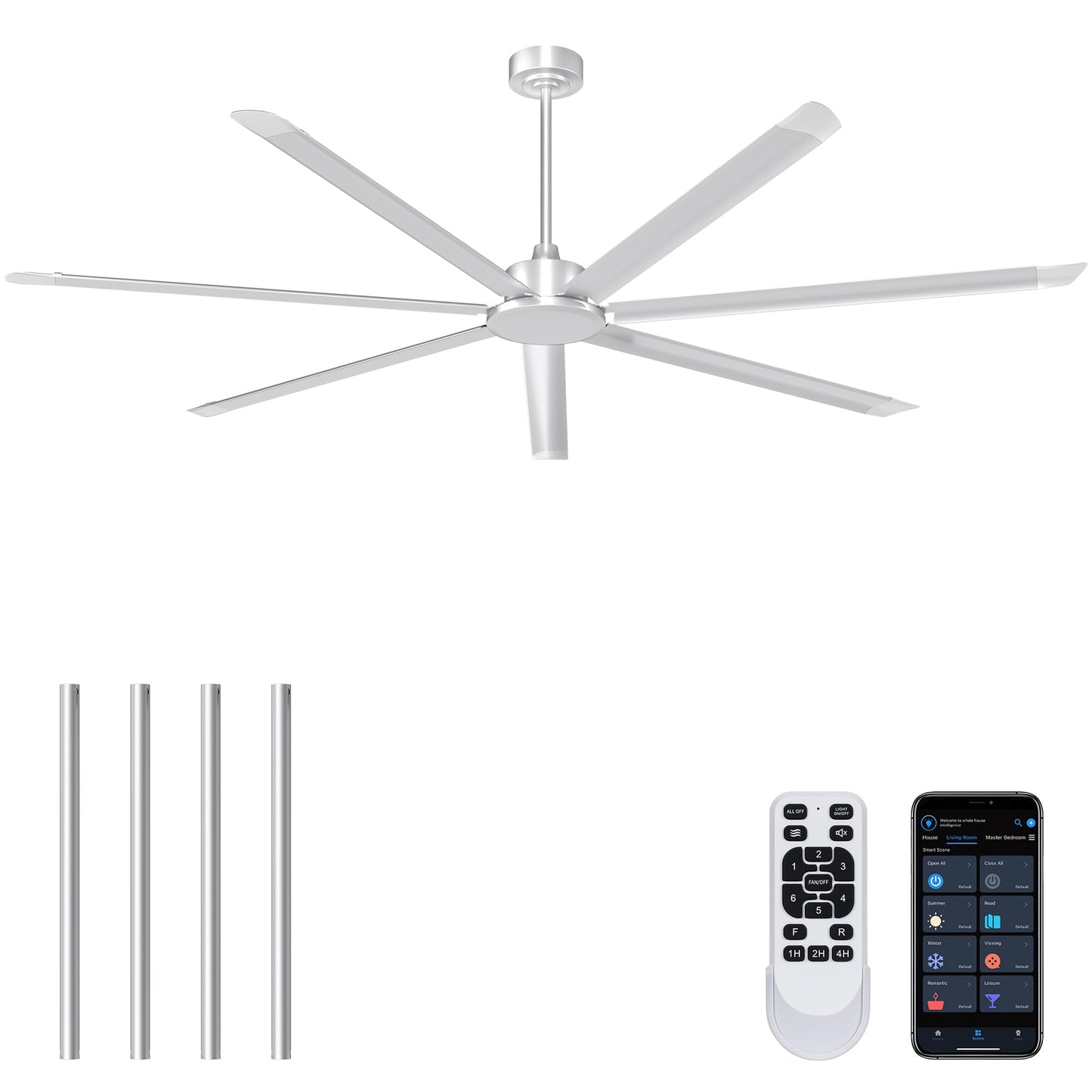 Ohniyou 60'' Industrial Ceiling Fan with Light for Patio, Porch, Black | 6800 CFM Airflow, 35dB DC Motor, 5 Aluminum Blades, 3CCT Dimming, Remote/APP Control, Covered Outdoor Metal Fan