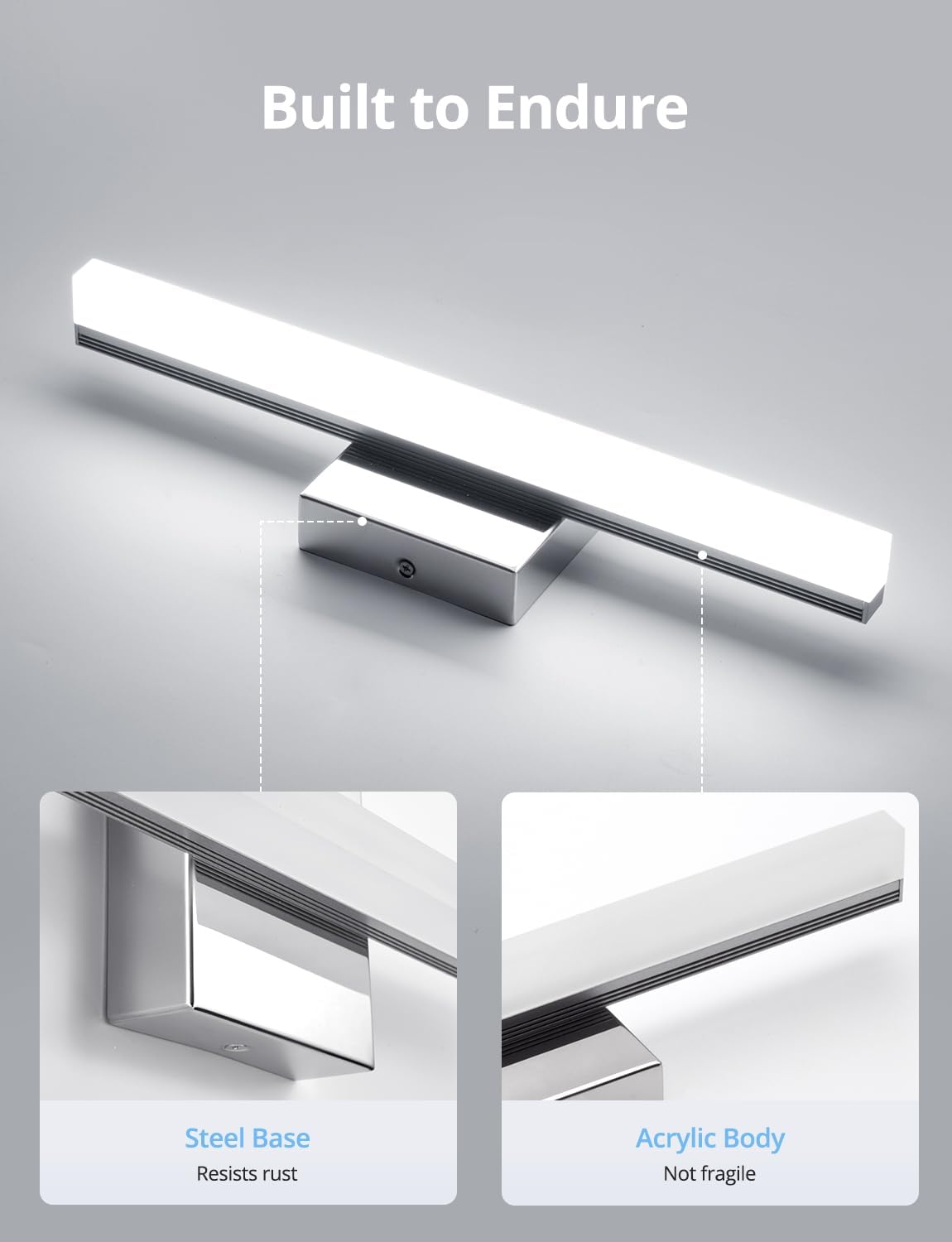 Bathroom Light Fixtures Over Mirror, Modern Bath Wall Lamp Chrome | Small 16 Inch, Gentle Lighting, Linear Lamp Bar for Vanity Restroom, Lámparas para Baño, IP44 Rustproof, 6000K Cool White