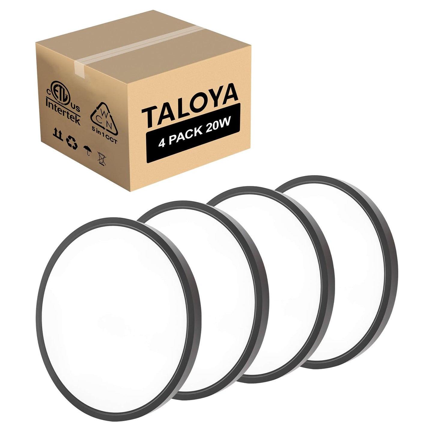 TALOYA 2 Pack 12 Inch LED Flush Mount Ceiling Light Fixture,20W 5CCT | Edge-Lit LED Ceiling Light Fixture for Bedroom,Kitchen,Laundry,Basement,Closet Room,3000K-6500K,100-240V Compatible,White