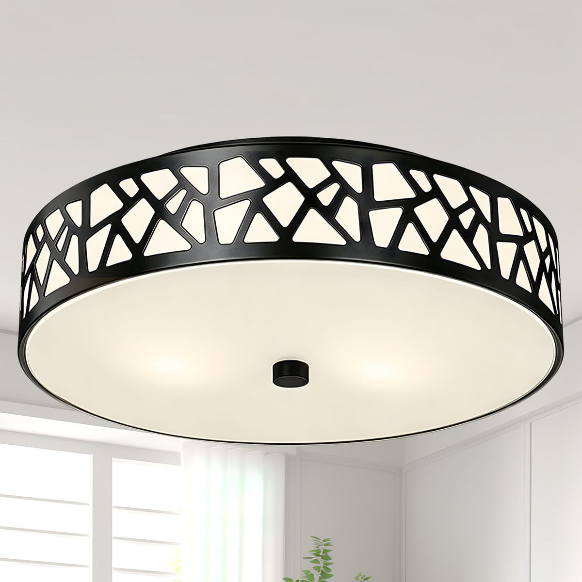 2-Light Flush Mount Ceiling Light, 12 Inch Modern Light Fixtures | Ceiling Mount with White Metal and Frosted Glass Shade for Bedroom,Hallway, Kitchen