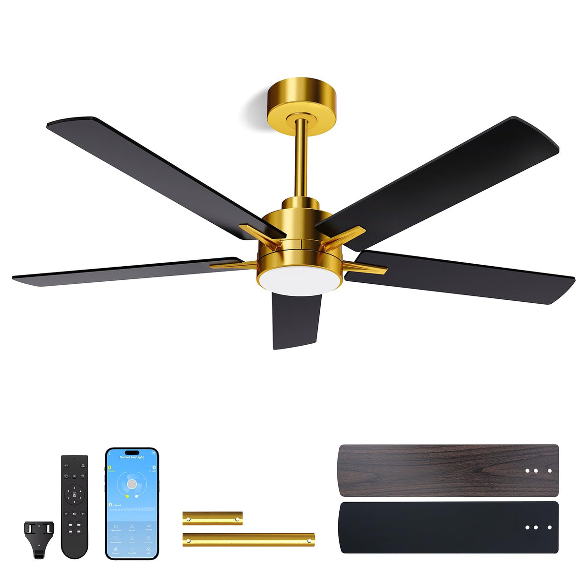 LANMEL Metal Ceiling Fan with Lights and Remote, 42 Inch, Gold & Black | Modern Low Profile Flush Mount, Reversible, 3CCT Dimmable, Quiet, LED, For Bedroom, Living Room, Indoor/Outdoor Patio Use
