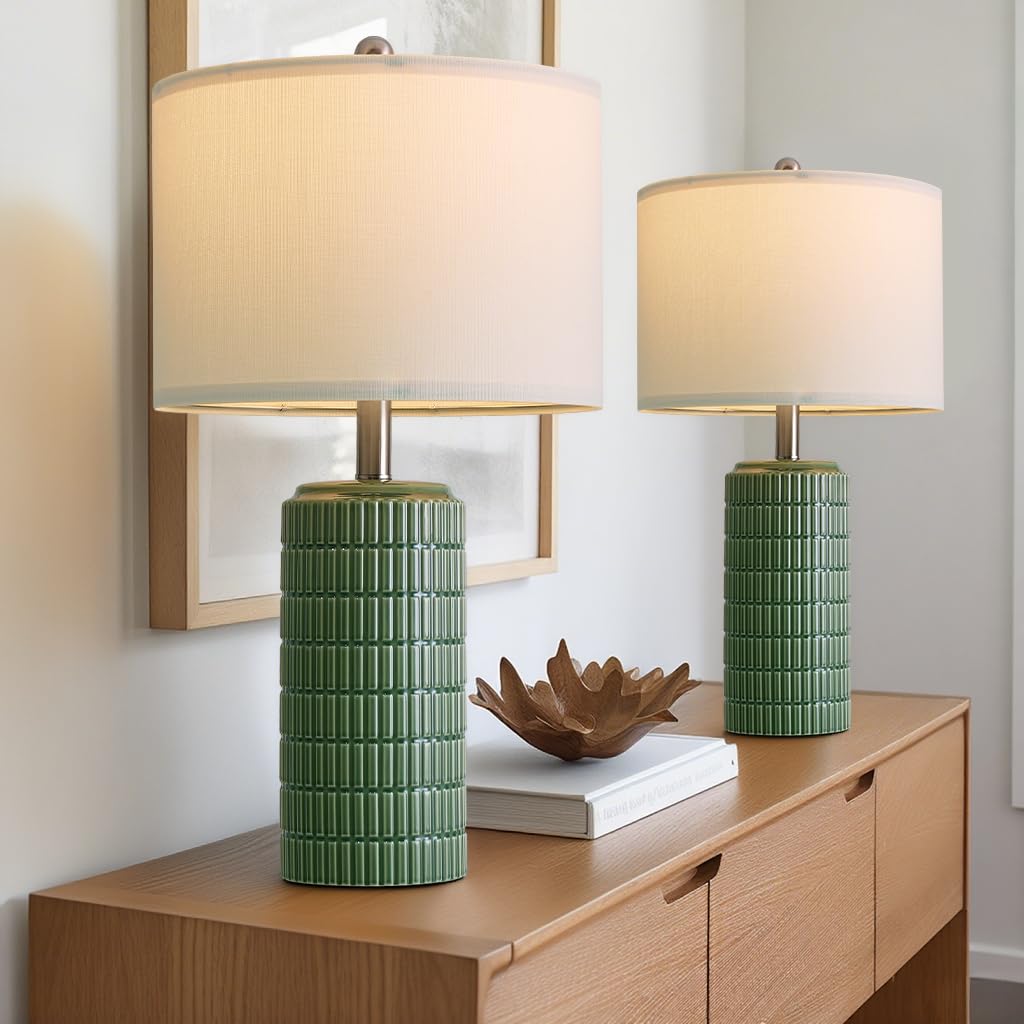 PoKat 20.75" Small Modern Ceramic Table Lamps Set of 2 for Bedroom, White | Bedside lamps for nightstands, farmhouse home decor, end table & desk light, ideal housewarming new home gift for women mom