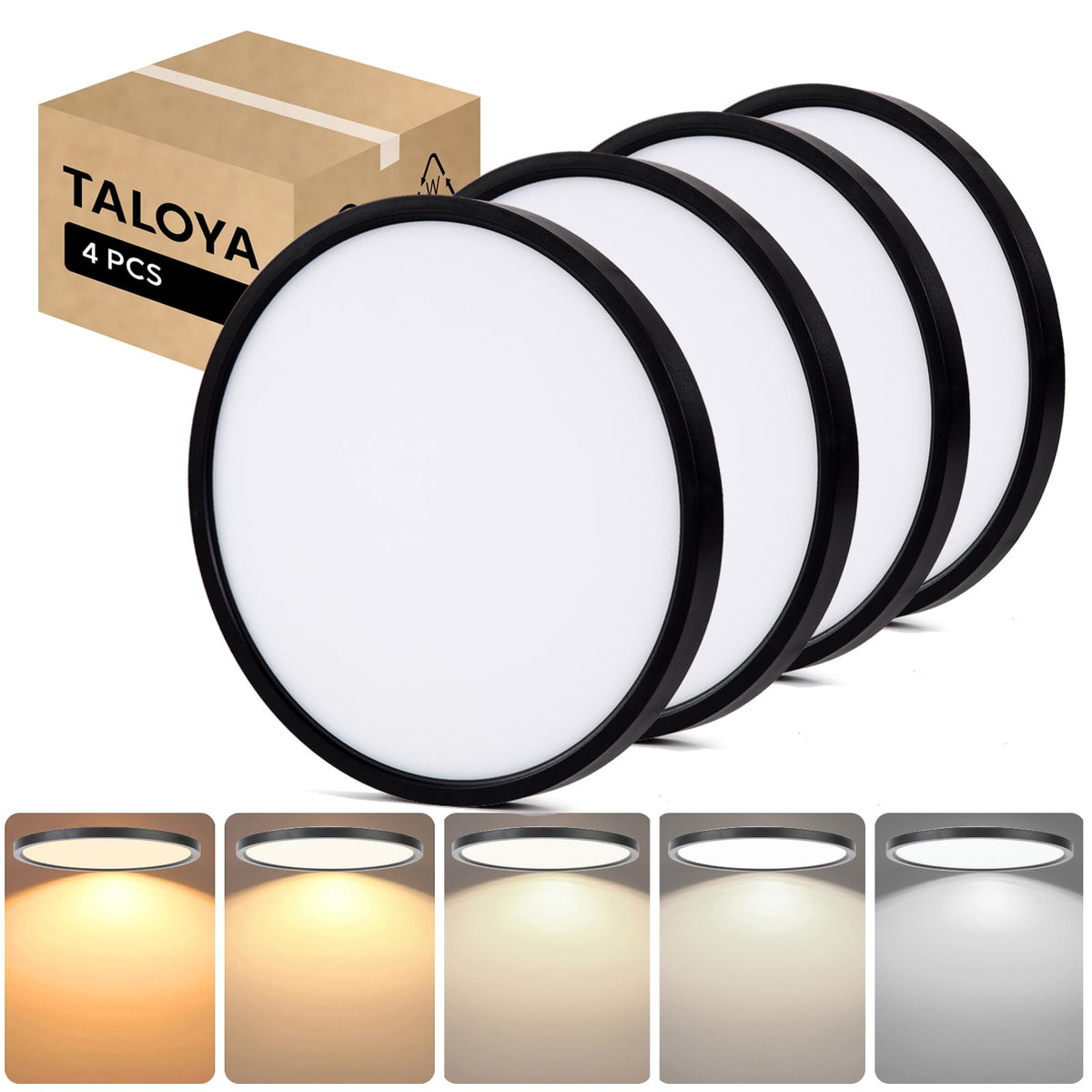 TALOYA 2 Pack 12 Inch LED Flush Mount Ceiling Light Fixture,20W 5CCT | Edge-Lit LED Ceiling Light Fixture for Bedroom,Kitchen,Laundry,Basement,Closet Room,3000K-6500K,100-240V Compatible,White