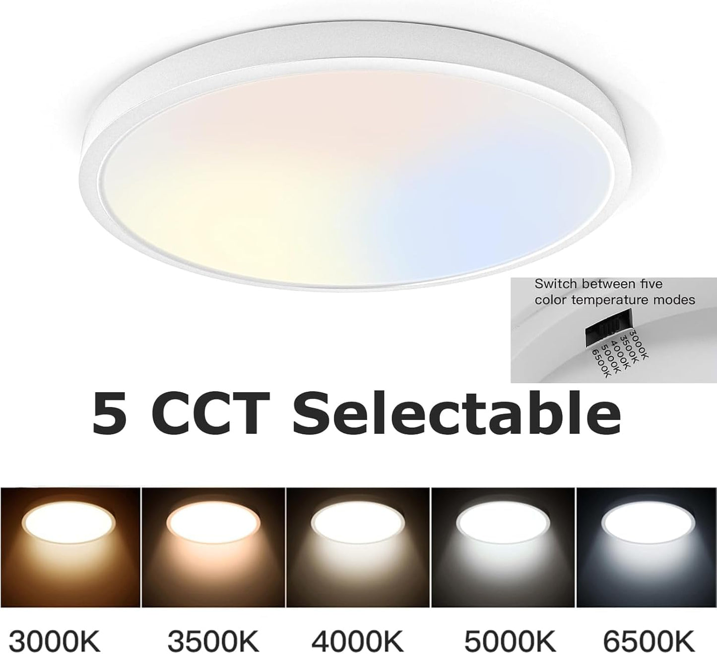 TALOYA 2 Pack 12 Inch LED Flush Mount Ceiling Light Fixture,20W 5CCT | Edge-Lit LED Ceiling Light Fixture for Bedroom,Kitchen,Laundry,Basement,Closet Room,3000K-6500K,100-240V Compatible,White