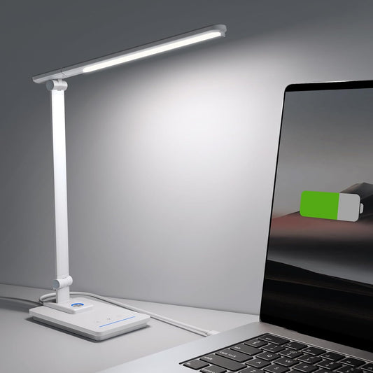 ELECTRI Desk Lamp for Home Office, 5 Color & Stepless Dimming, Eye-Caring | 360° Rotatable, Touch Control, with USB-C Output Port, for Study, Reading, Work, Nail Art, Craft, Puzzle, with Adapter