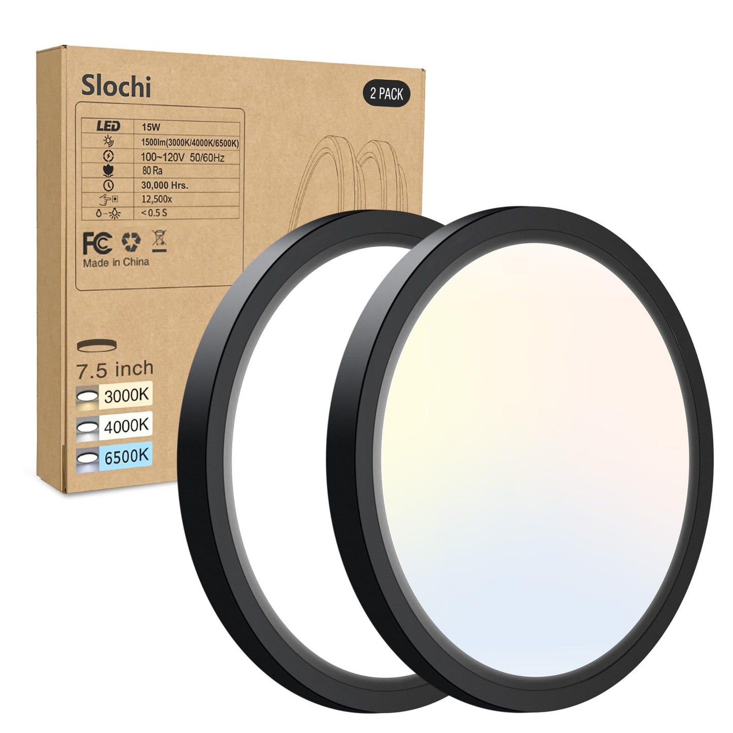 8PACK LED Flush Mount Ceiling Light Fixture, 3000K-4000K-6500K & 100W Equivalent Modern Kitchen Recessed Ceiling Lamp 15W 1500Lm 7.5 Inch Closet Round Surface for Bathroom Laundry Bedroom Hallway