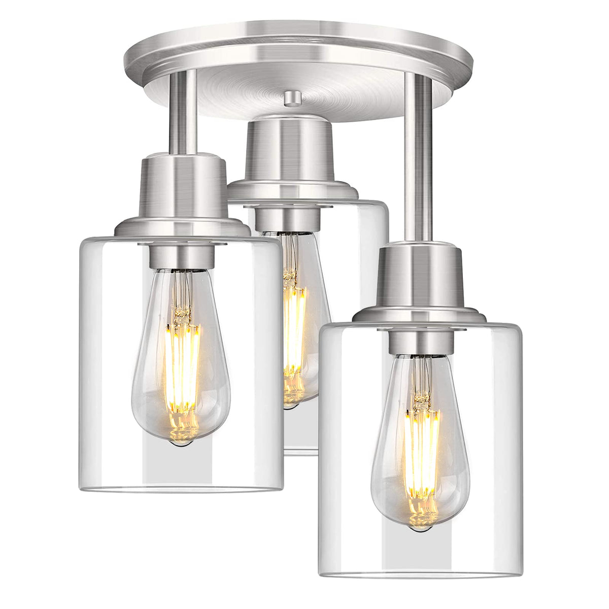 ROTTOGOON Semi Flush Mount Ceiling Light, Close to Ceiling Lights Fixtures, 3 Light Kitchen Ceiling Lights Fixtures with Glass Shades, Hallway Light Fixtures Ceiling Mount for Foyer, 9.9" x 13", Black