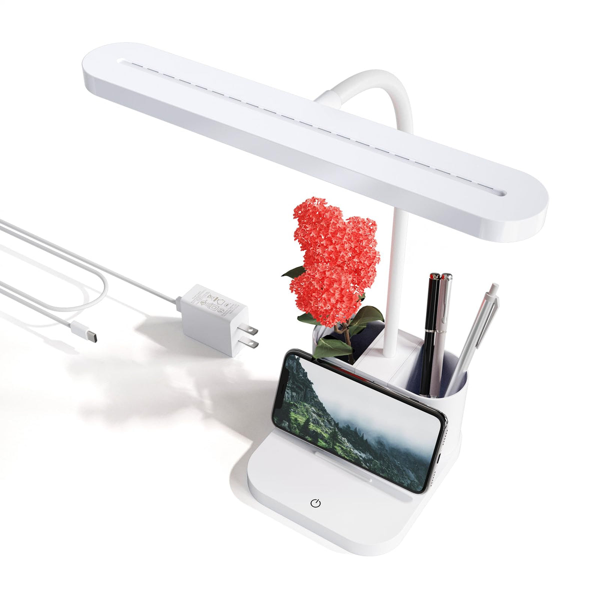 Pink Desk Lamp for Teen Girls, College Dorm Room Cute Table Light | Home Office Bedroom Essentials, Kawaii, Dimmable LED, Flexible Gooseneck, Pen Holder, Touch Control, for Kids Adults