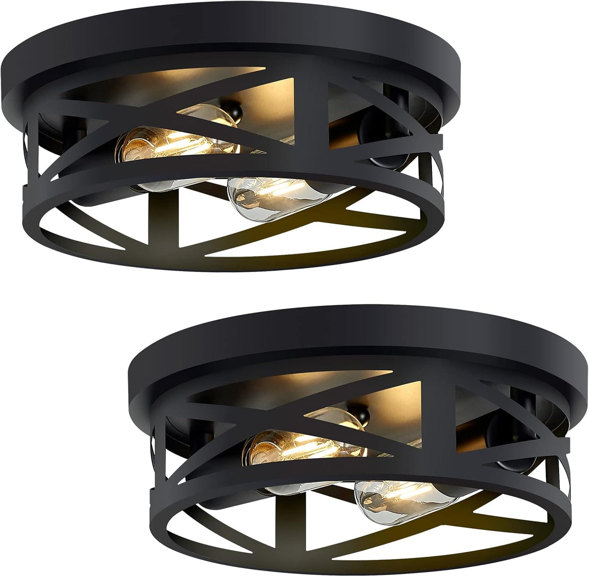 SKEJAO Flush Mount Ceiling Light Fixture,Black 2-Light Hallway Light Fixtures Ceiling,Light Fixtures Ceiling Mount for Farmhouse,Kitchen,Hall,Bedroom,Bathroom (2 Pack)
