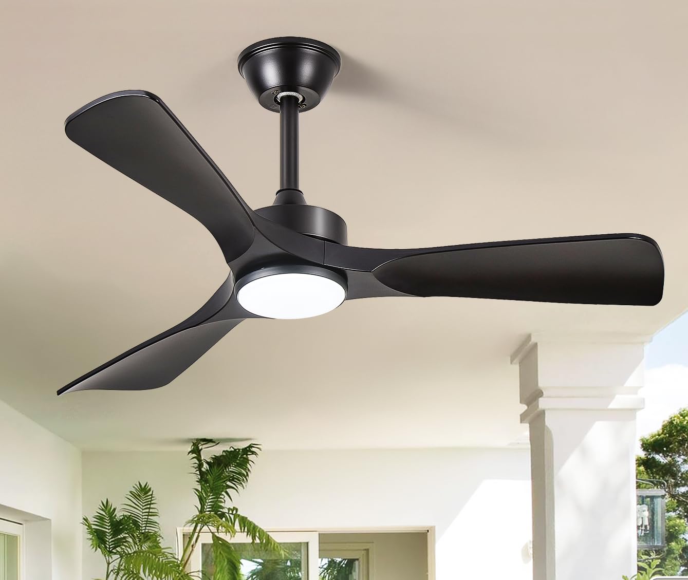Outdoor Ceiling Fan with Light: 52 Inch 3 Blade Outdoor Fans for Patios - Modern Plastic Walnut Ceiling Fan with Dimmable Light Remote Control Ultra Quiet Reversible DC Motor Timer
