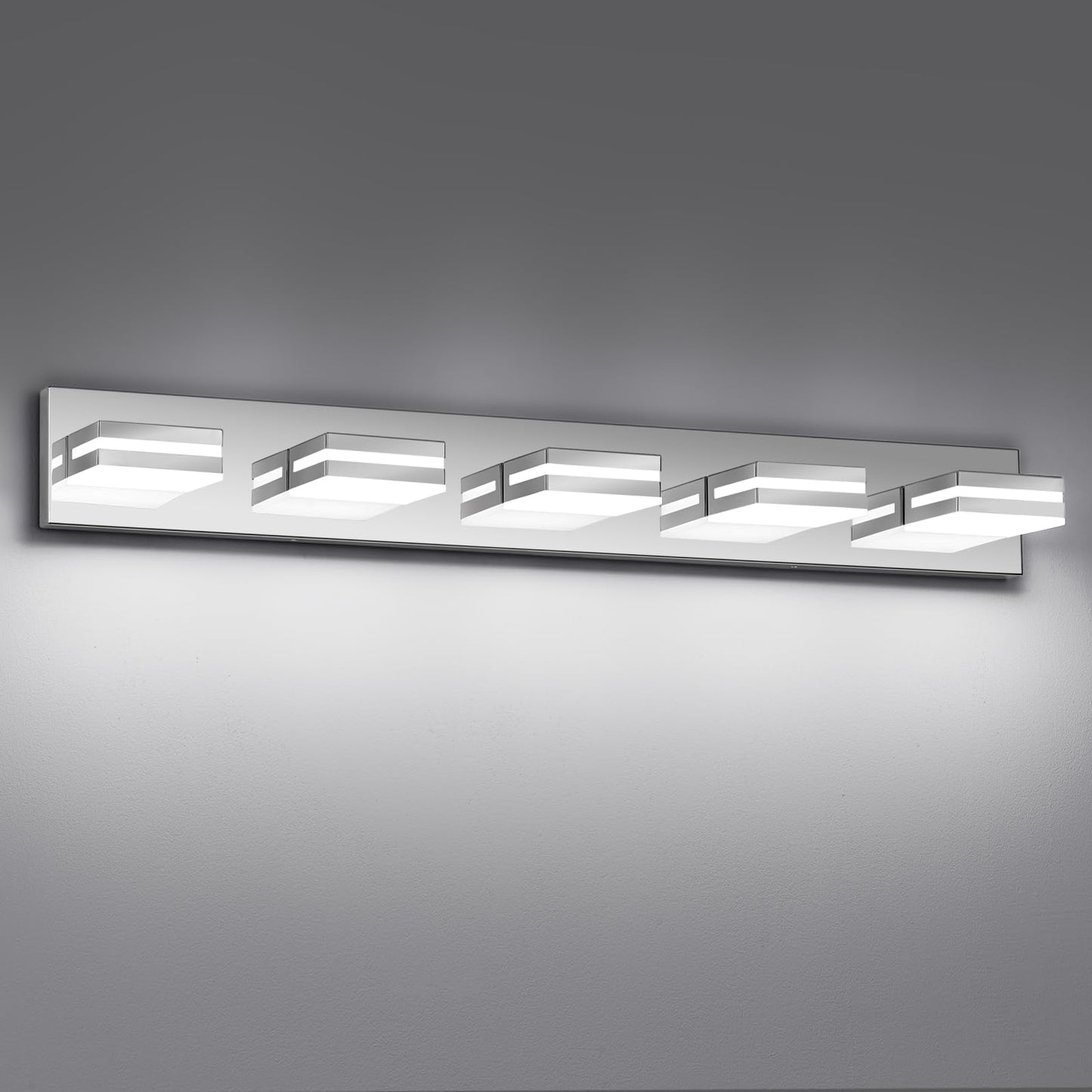 Modern LED Stainless Steel Chrome Acrylic Bathroom Lights Fixtures 3-Light | Wall Lighting,Vanity Lights for Bathroom Over Mirror 6000K 350°Rotate（No Assembly Required）