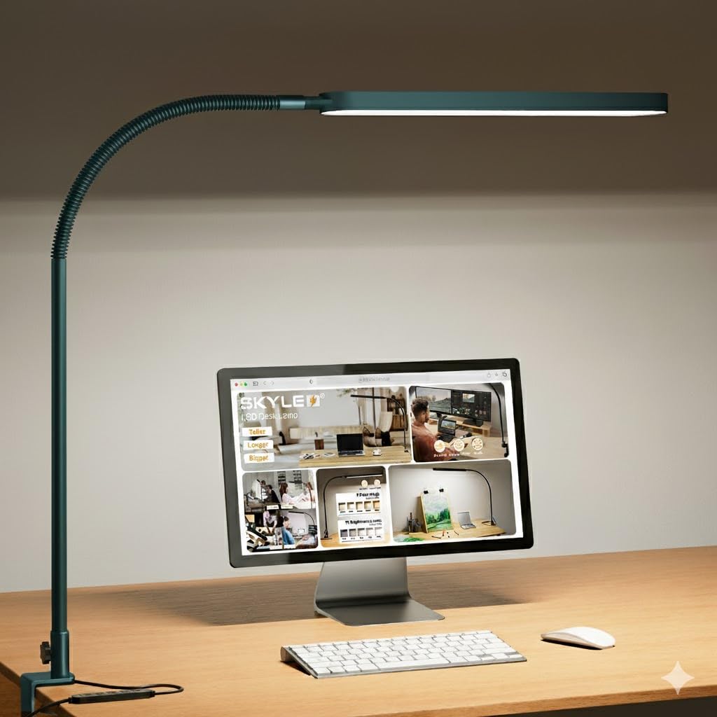 Desk Lamp for Home Office, Eye Comfortable LED Desk Light for Long Hours, Adjustable Swing Arm with Memory Function, Black