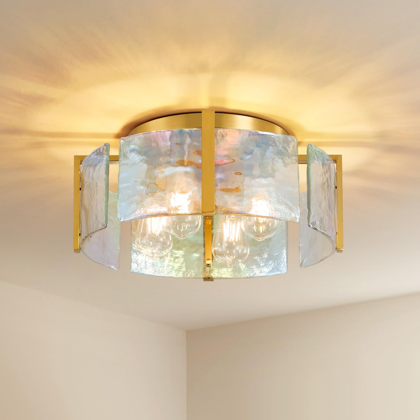 Black Semi Flush Mount Ceiling Light, 14" Farmhouse Hallway Light Fixtures | Vintage Drum Glass Entryway Lighting, Mid Century Modern Lights for Kitchen Dining Room Foyer Bedroom Laundry Room Bathroom