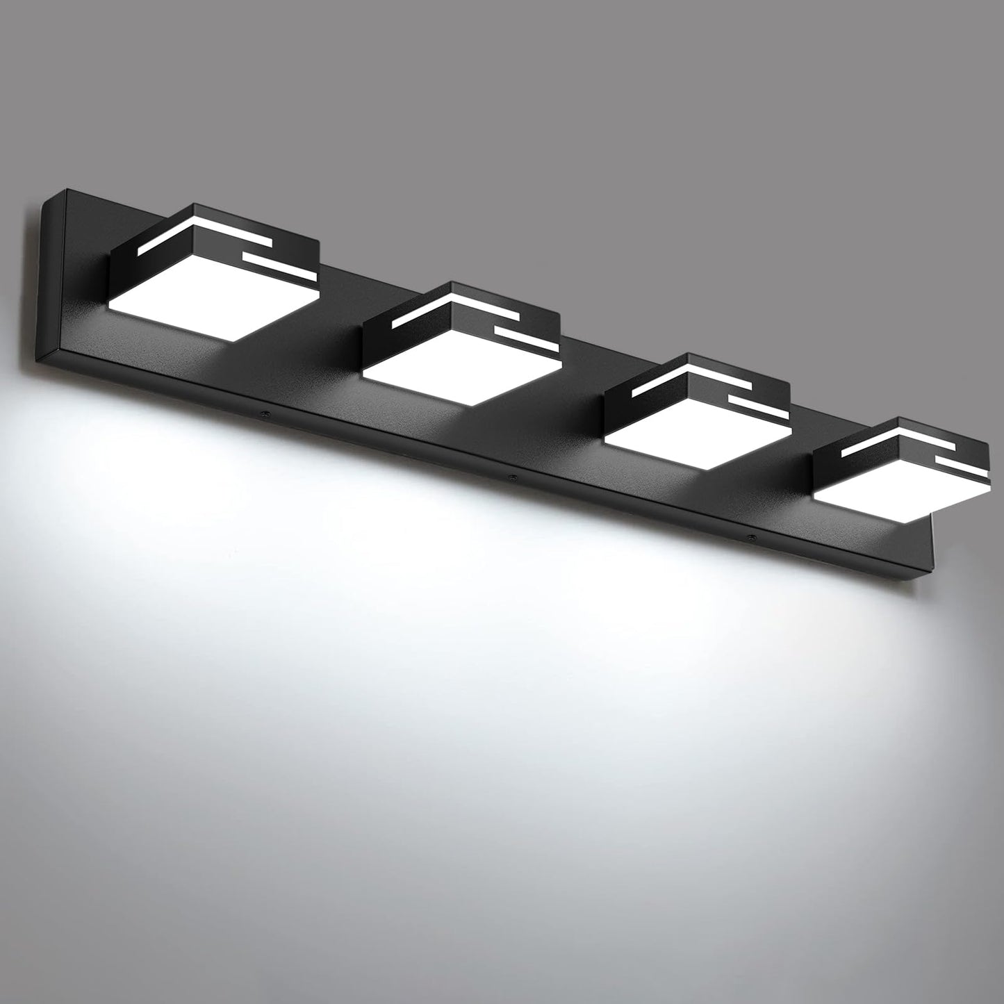 LED Modern Bathroom Vanity Light Fixtures, Dimmable Matte Black Vanity Lights for Bathroom Lighting Fixtures Over Mirror, with 360° Rotatable Acrylic Heads 4-Light 30-inch (Cool White 6000K)